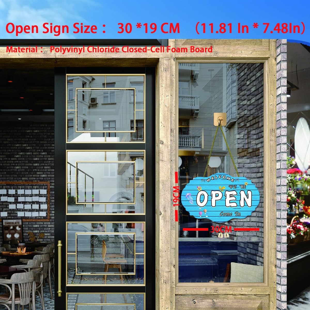 Cartelli di benvenuto - Cartello aperto e chiuso bifacciale Orari di apertura da appendere con corda Orari di apertura per pareti aziendali Vetrine Negozi Bar Hotel