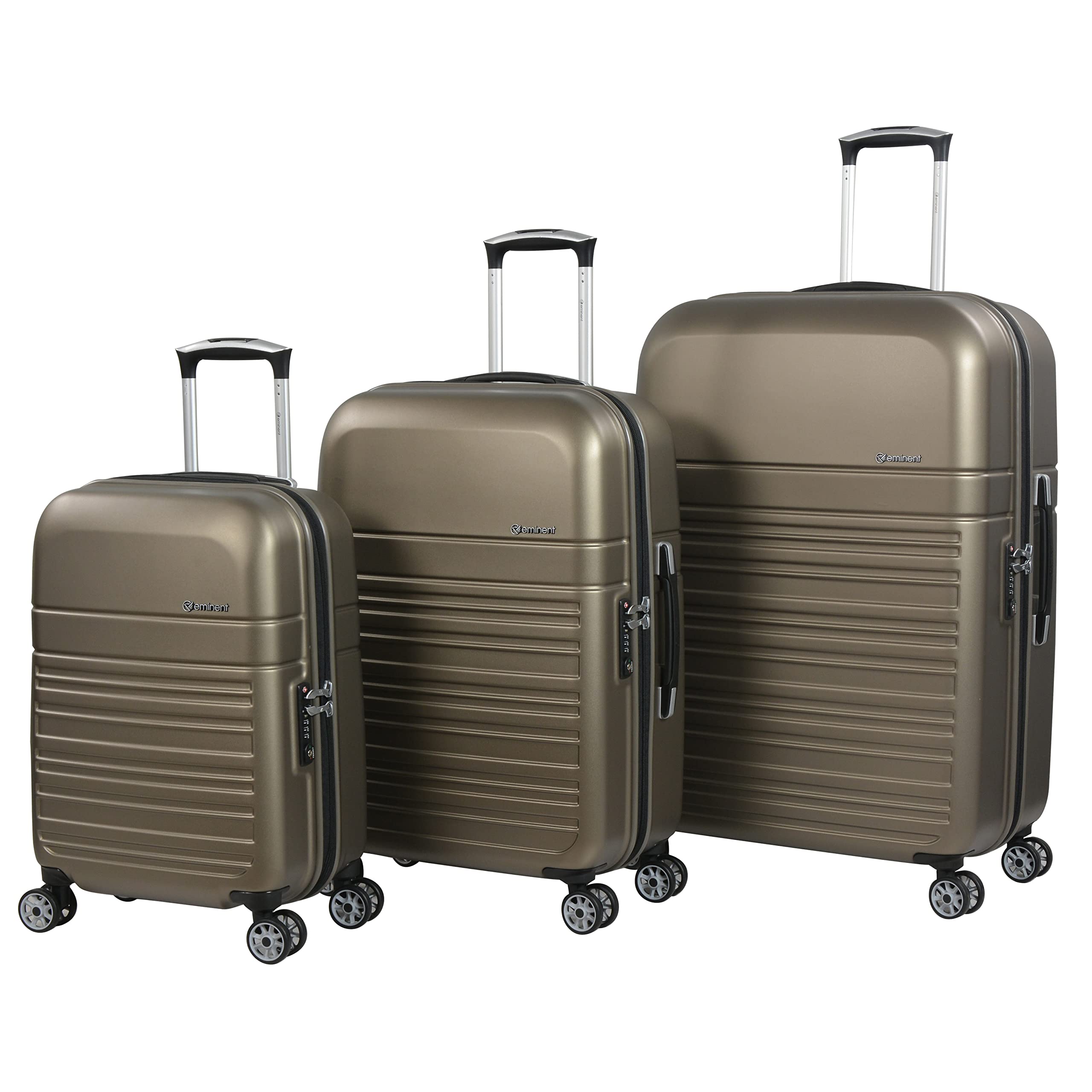EminentHard Luggage Makrolon Polycarbonate Super Lightweight Anti Scratch Hard Case 4 Quiet Double Wheels TSA Lock KF91 (Set of 3, Coffee)