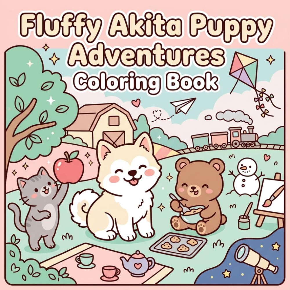 Fluffy Akita Puppy Adventures Coloring Book (Happy Puppy)