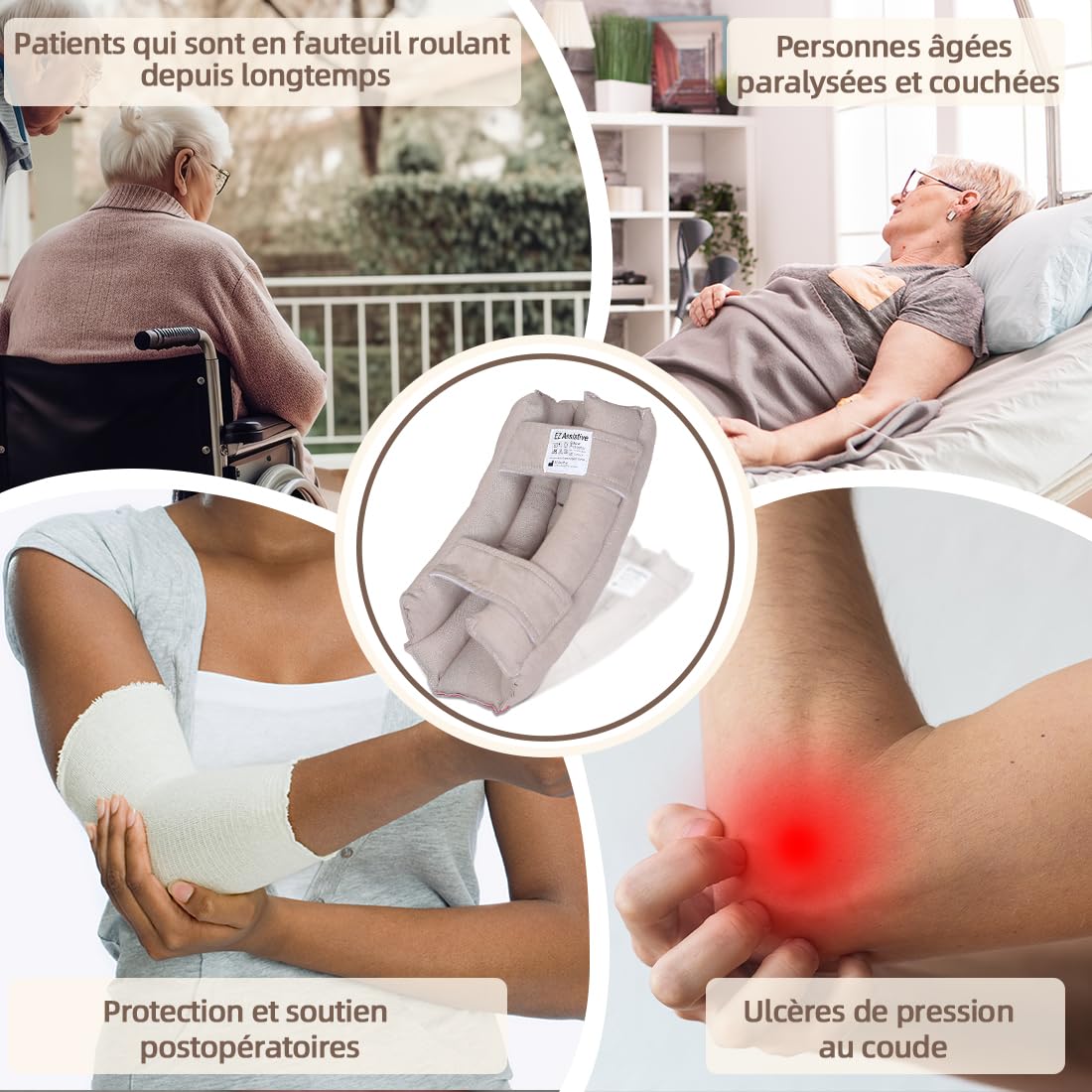 EZ Assistive Coussin Protecteur pour Coude pour Soulager les Escarres, Protège-Coudes en Fibre Douce pour Personnes Âgées ou Patients Alités (Taille L)