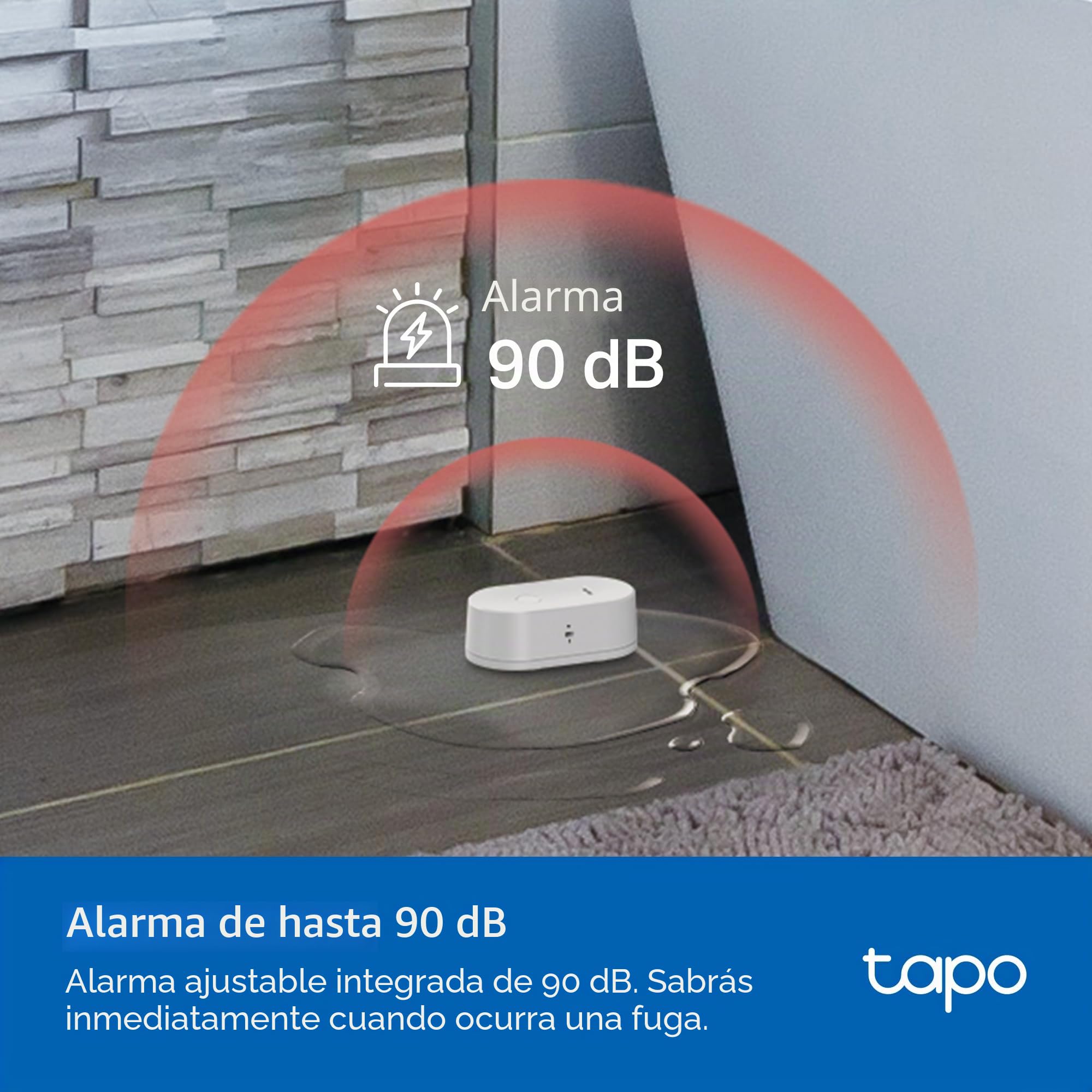 TP-Link Tapo Detector de Fugas de Agua Inteligente, Requiere concentrador Tapo y Sensor de Fugas de Agua Wi-FI con detección rápida de Gotas, Alarma Ajustable de 90 DB, alertas