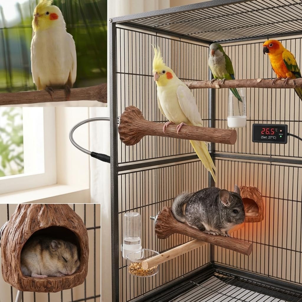 Haofy Heated Bird Perch for Parrots, Birds, Hamsters - 5W Multifunctional Stand with Constant Temperature Control and Energy Efficiency