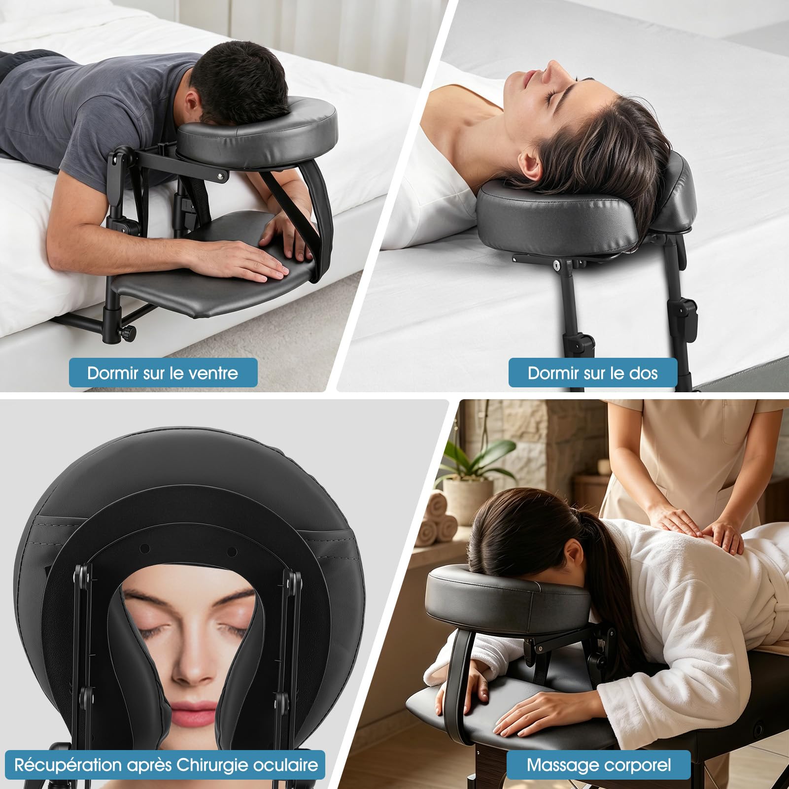Appuie Tete Massage Pour Lit,Réglable Coussin Massage Lit Pour Table De Massage,Repose-Tête Remplacement Oreiller En Forme De U Universel Pour Lits De Beauté Avec élastiques