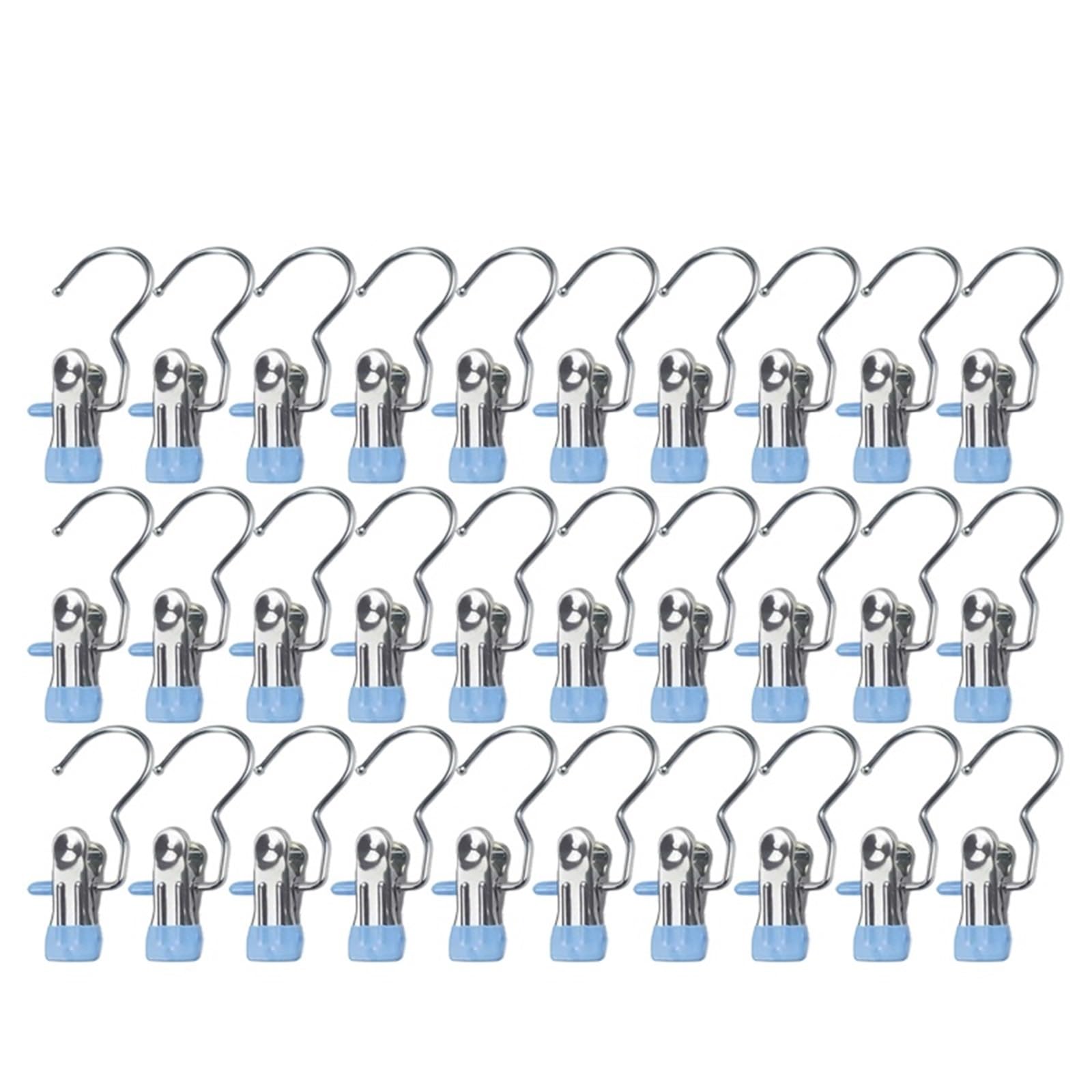 30/50/100pcs Stainless Steel Clothespins Laundry Clothes Pegs Hook Portable Hanging Clip Wardrobe Organizer Hanger For Home(Blue,30PCS)