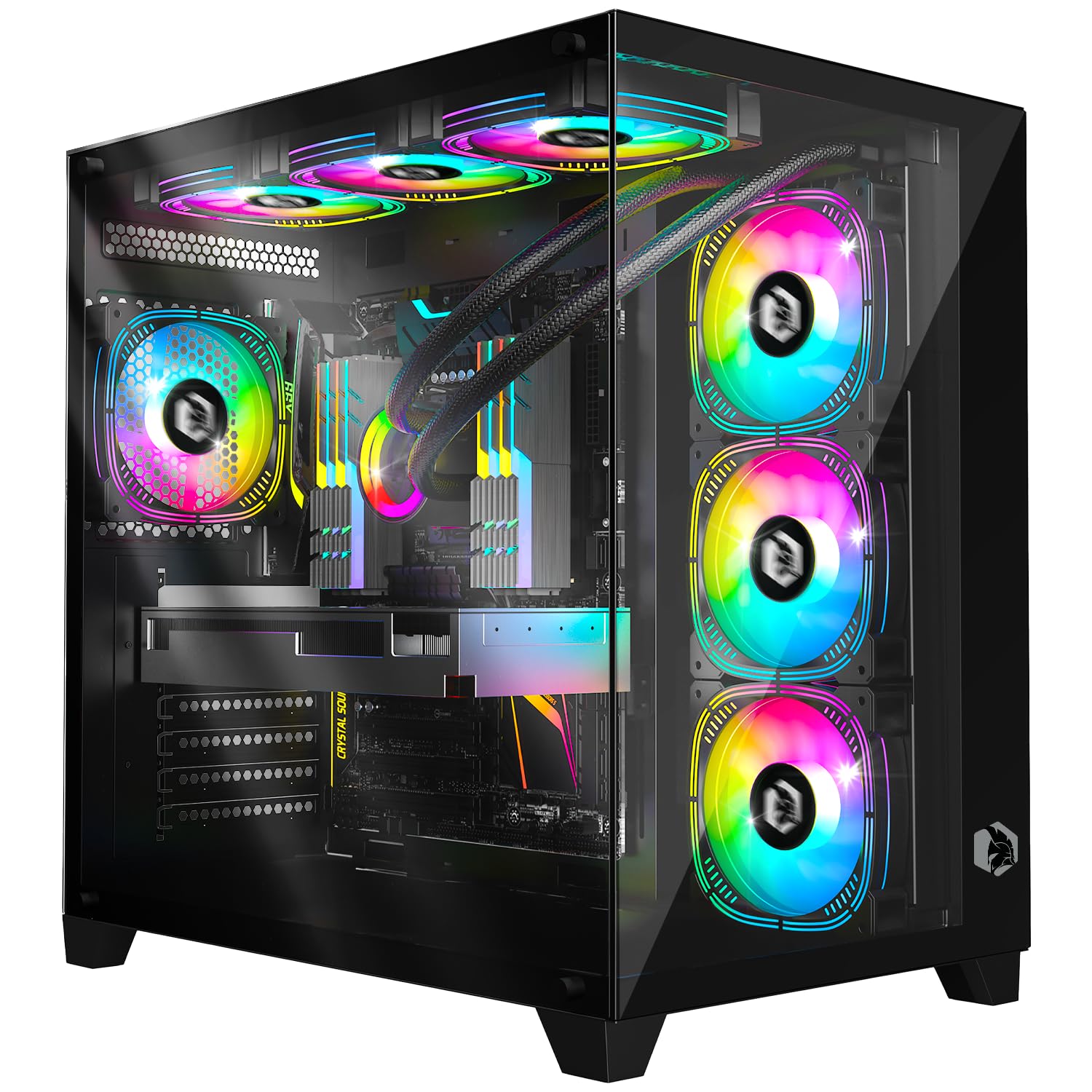 EMPIRE GAMING - Boitier PC Gamer CL-242 - PWM ARGB Grand Tour ATX, Micro-ATX et ITX - 7 Ventilateurs 120mm 3 pins 5 Volts LED RGB Adressable - MB Sync - Mid Tower Noir