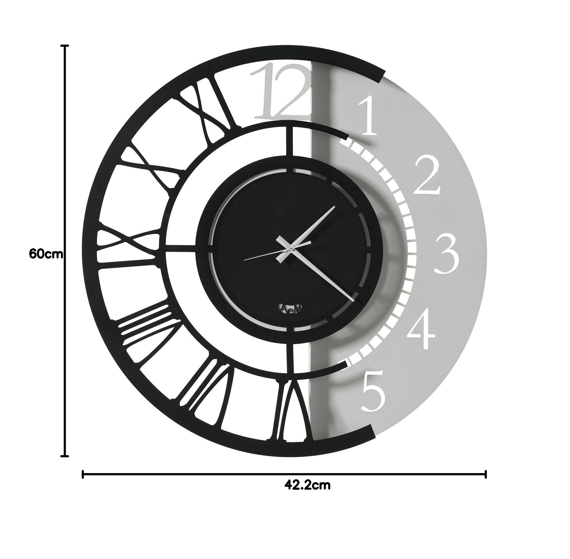 Arti e Mestieri 0OR3625C203 Reloj de pared doble numeración Full Metal Jack grande, material hierro, medidas diámetro 60 cm, color blanco mármol negro
