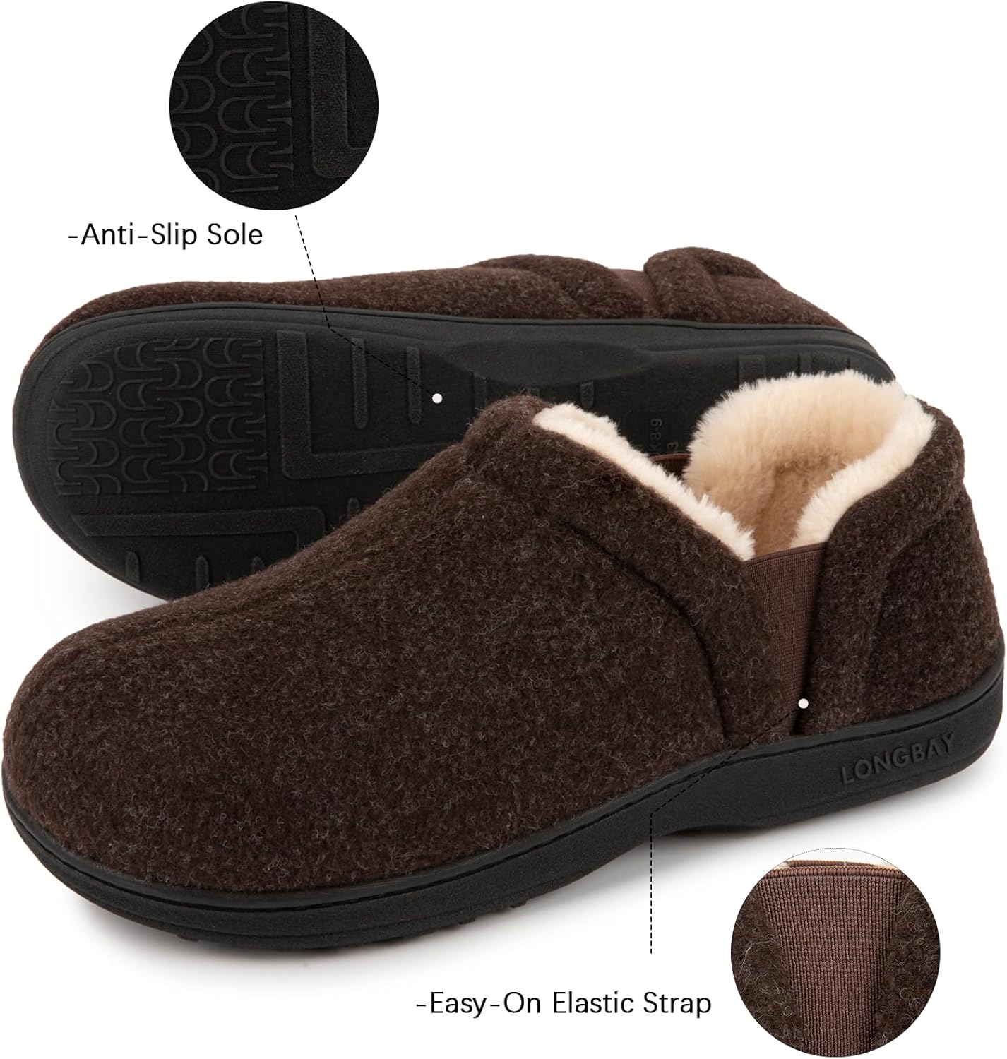 LongBay Men's Slippers Warm Bedroom Memory Foam House Shoes Slip-On for Indoor Outdoor Winter - Image 5