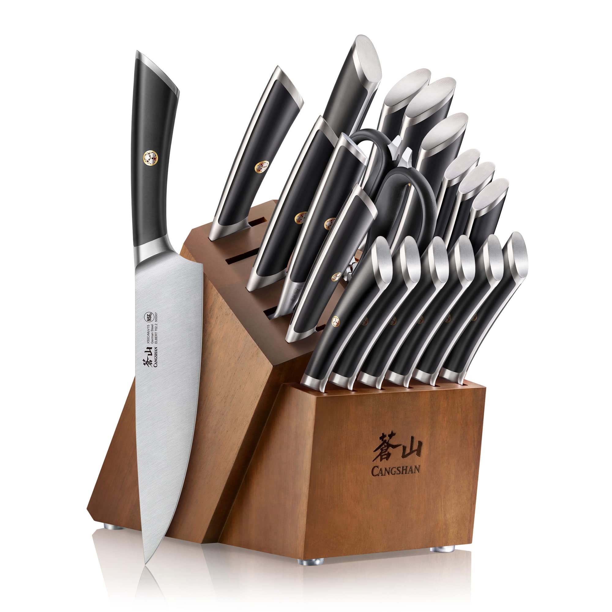 Cangshan ELBERT Series German Steel Forged Knife Block Sets (20-Piece, Black)