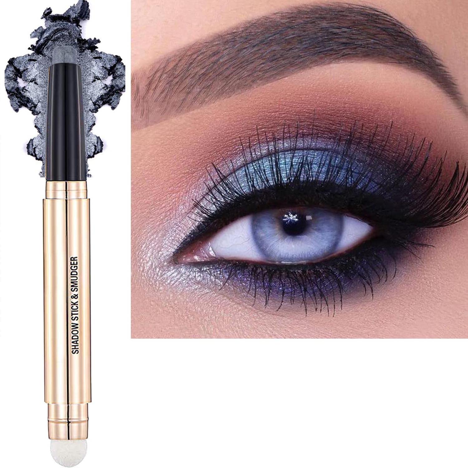 Silver Smokey Grey Eyeshadow Stick Makeup Cream Shimmer Glitter Matte Single Primer Smooth Eyeshadow Pencil Hypoallergenic Natural Waterproof Long Lasting Eye Shadow Multi-Dimensional Eyes Look