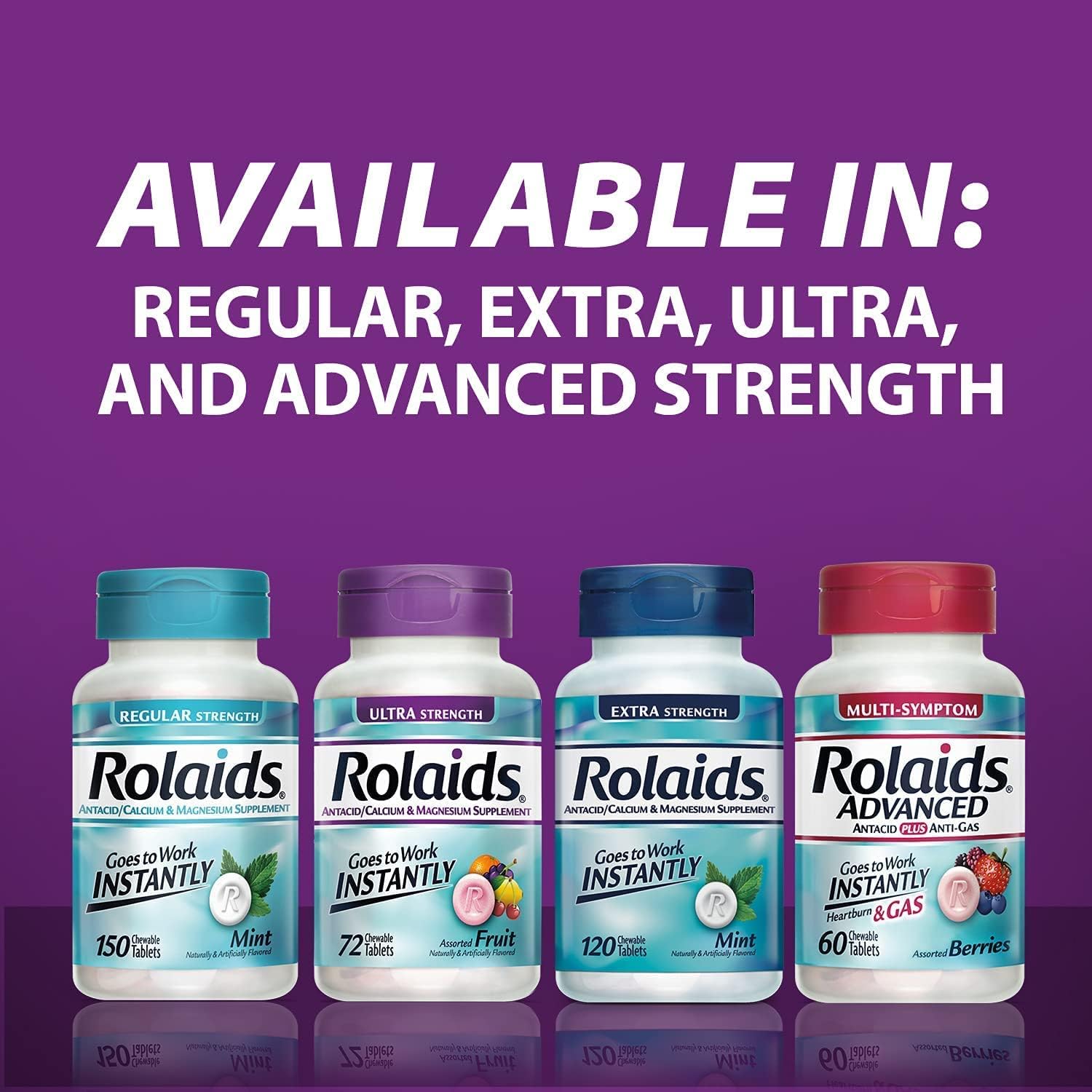 Rolaids Antacid Calcium & Magnesium Supplement Ultra Strength Tablets, Fruit 72 ea (Pack of 4)