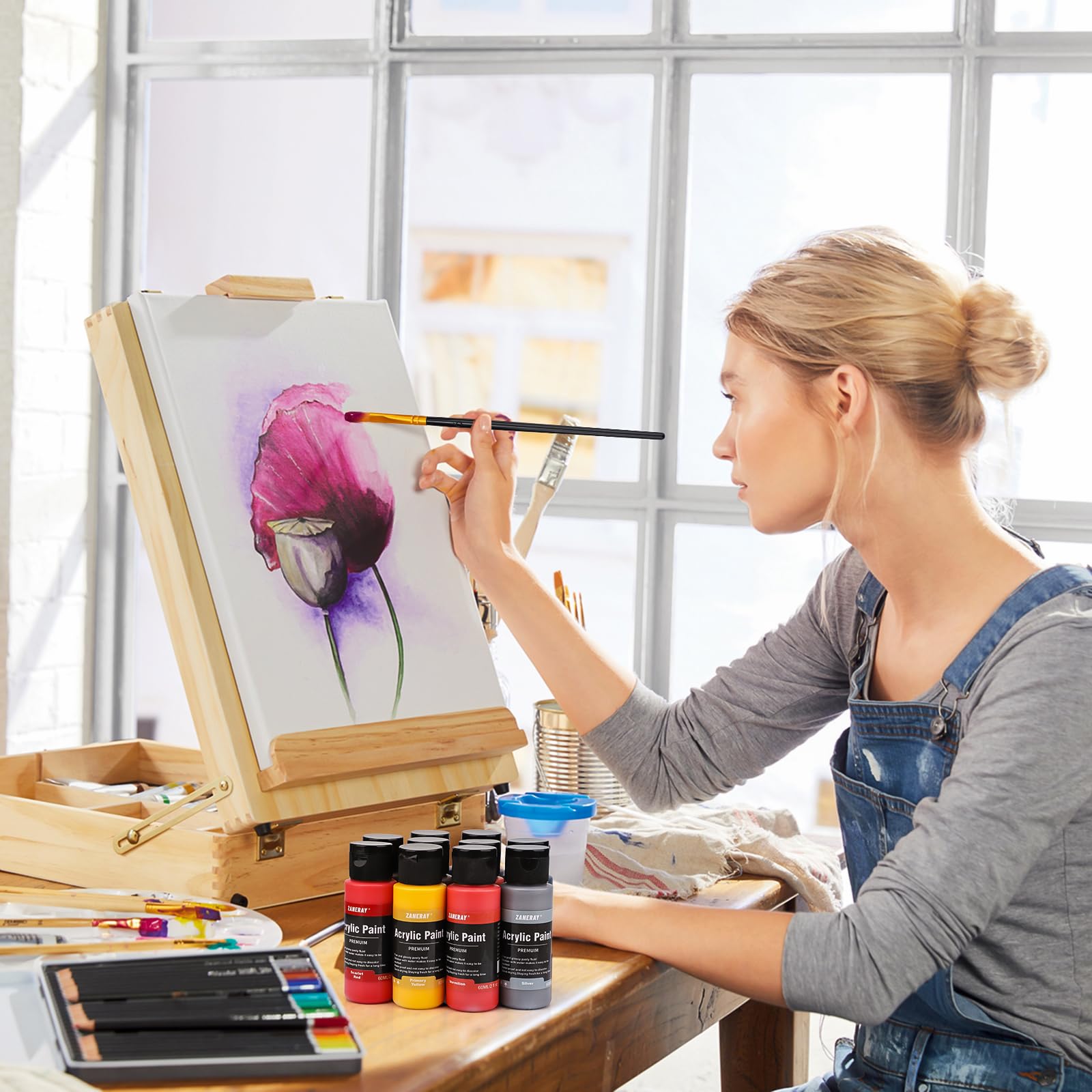 Juego de pinturas acrílicas, 36 unidades, 60 ml, pintura acrílica resistente al agua, para artistas, principiantes, adultos, pinturas acrílicas para lienzo, piedras, madera, con 12 pinceles y
