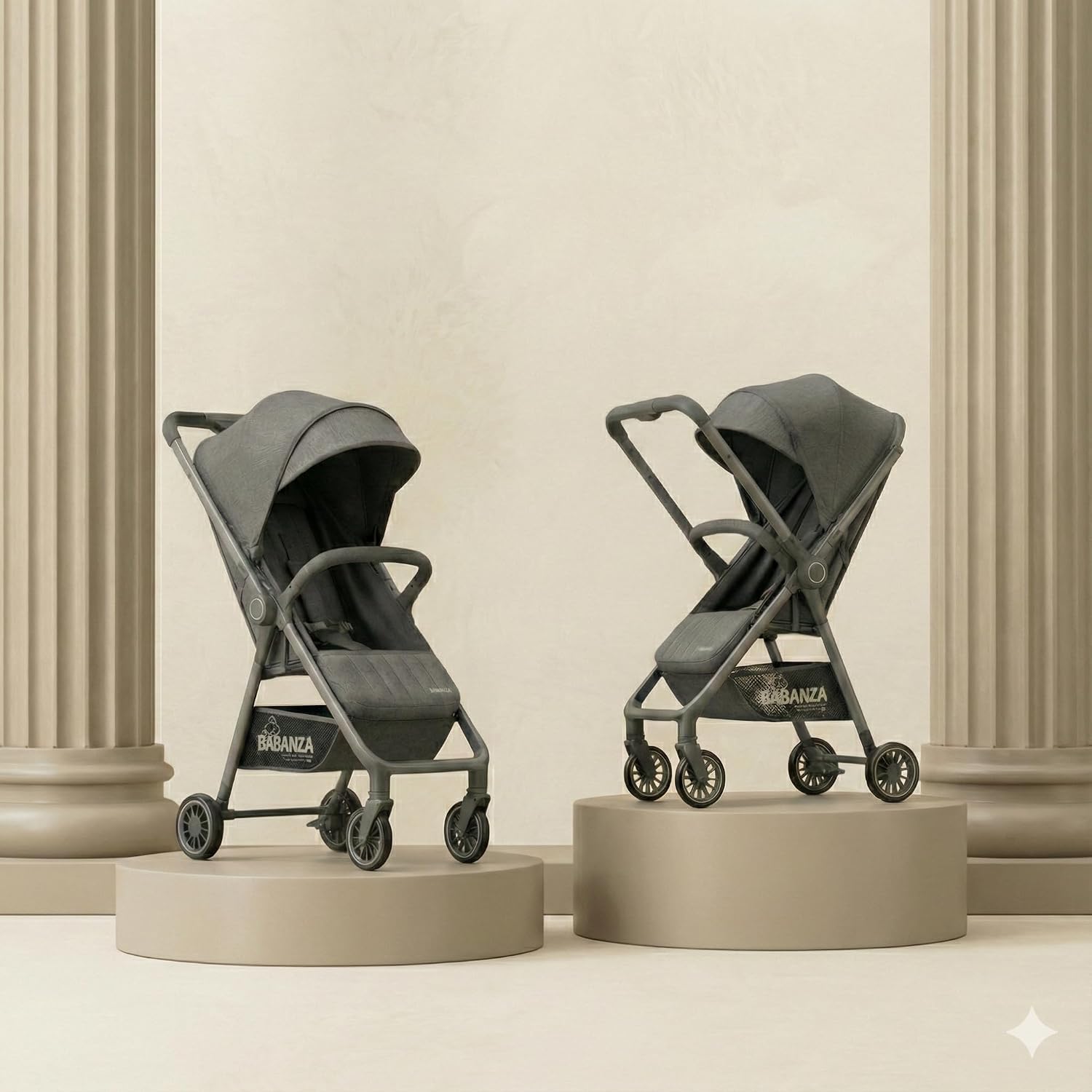 Baby Stroller | Baby Pram with Reversible Handle | Travel friendly & Compact | 5 point Safety Belt | 360 degrees Swivel Wheel | Cushioned Seat with 3 levels Recline | Lightweight | (Knight Grey)-image-10
