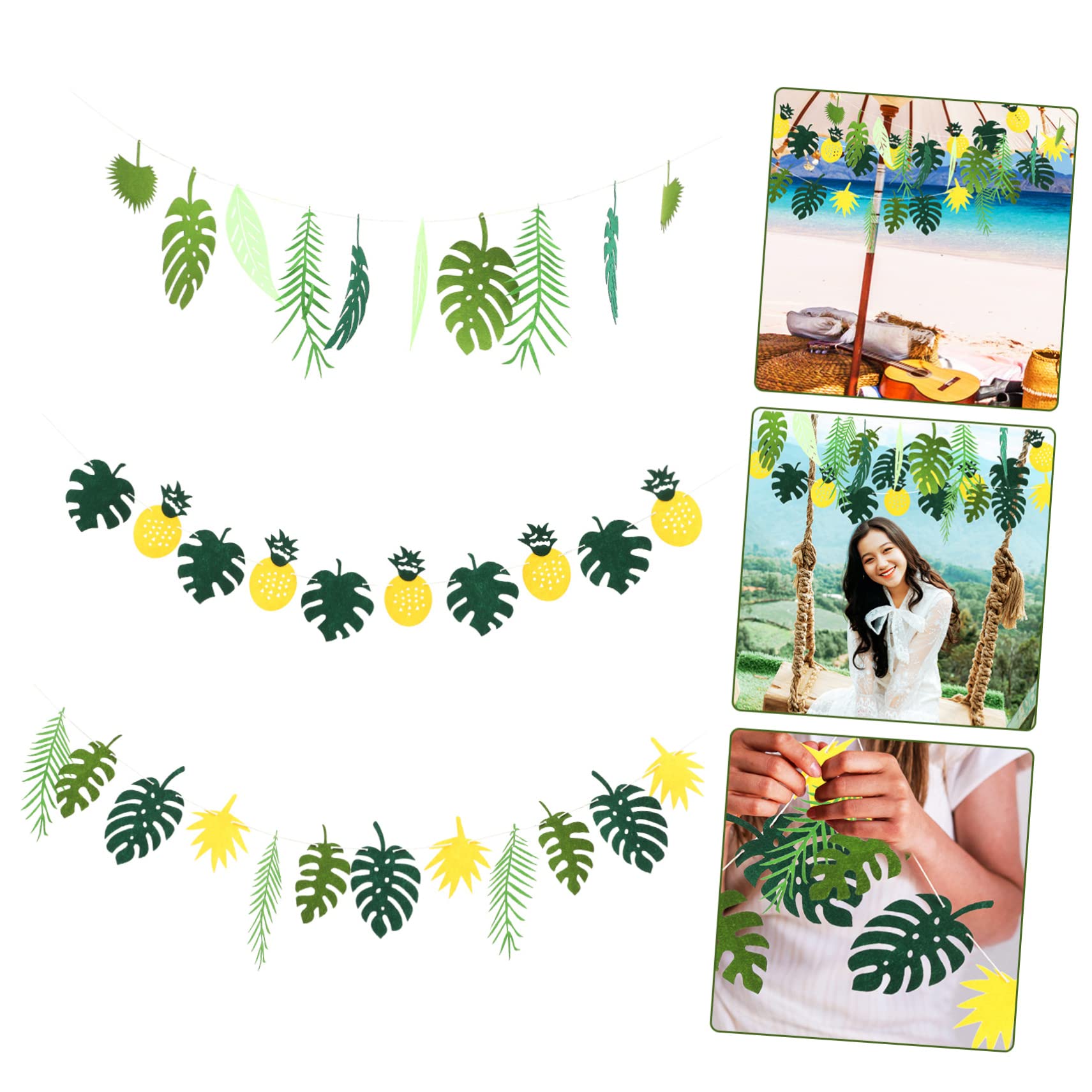 3 Set Ghirlande con Foglie per Decorazioni Hawaiane Piccola con Ananas per Compleanno e Eventi Estivi