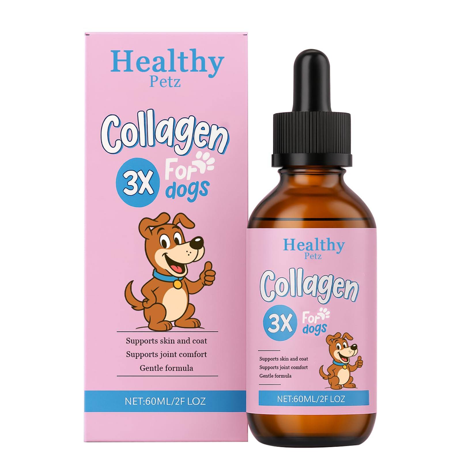 Healthy Petz Collagen for Dogs - Healthy Petz Premium Liquid Collagen for Dogs with ThreeCollagen Types & Hyaluronic Acid, Support for Skin & Joints &