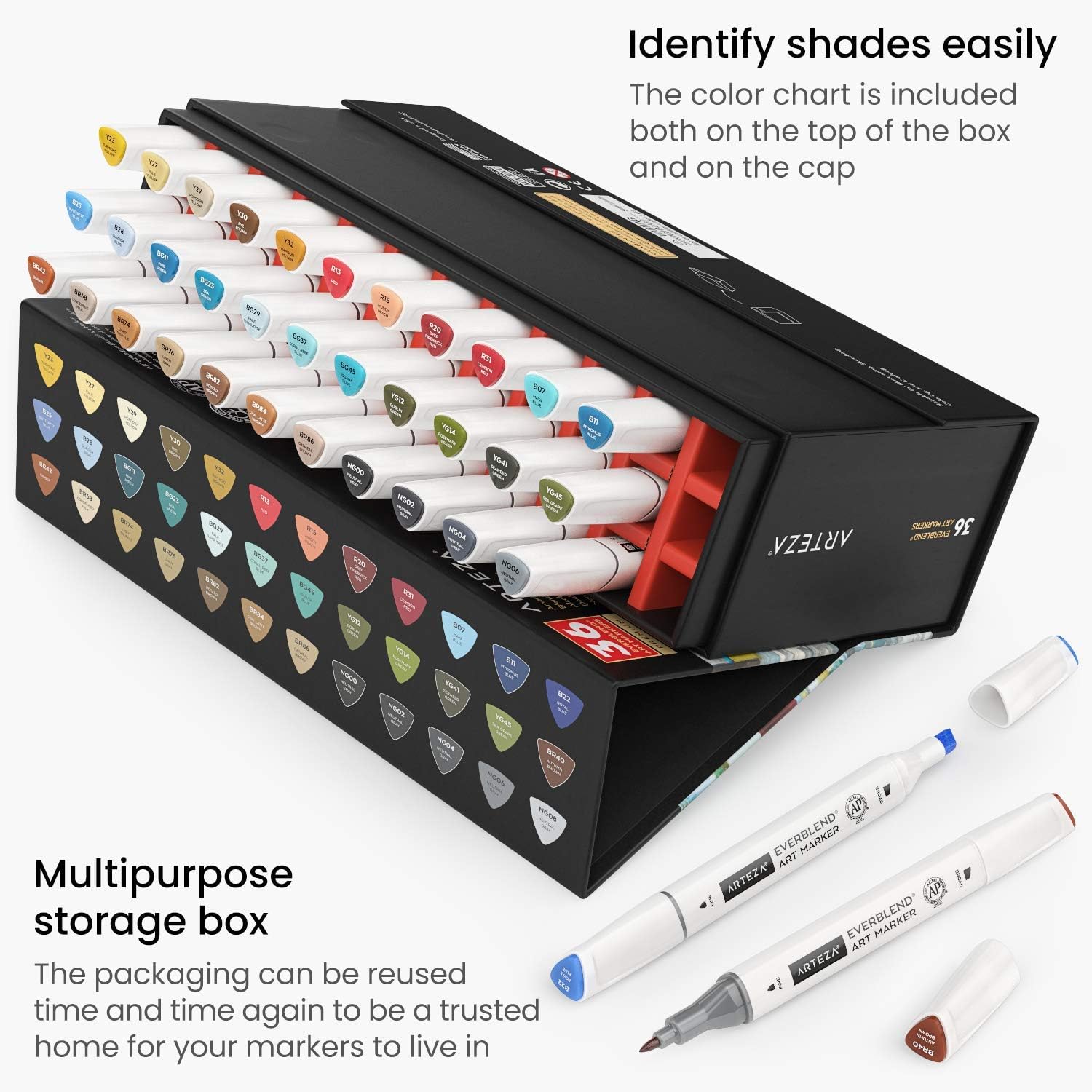 ARTEZA Alcohol Art Markers Set of 36 Americana Tones, Medium Chisel and Fine Nib, Dual Tip Markers for Drawing and Sketching - Image 7