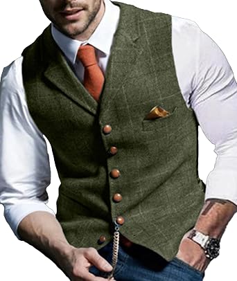 Vests For Men Tweed Wool Waistcoat Vintage V Neck Vests Single Breasted Slim Fit Groomsmen Waistcoats
