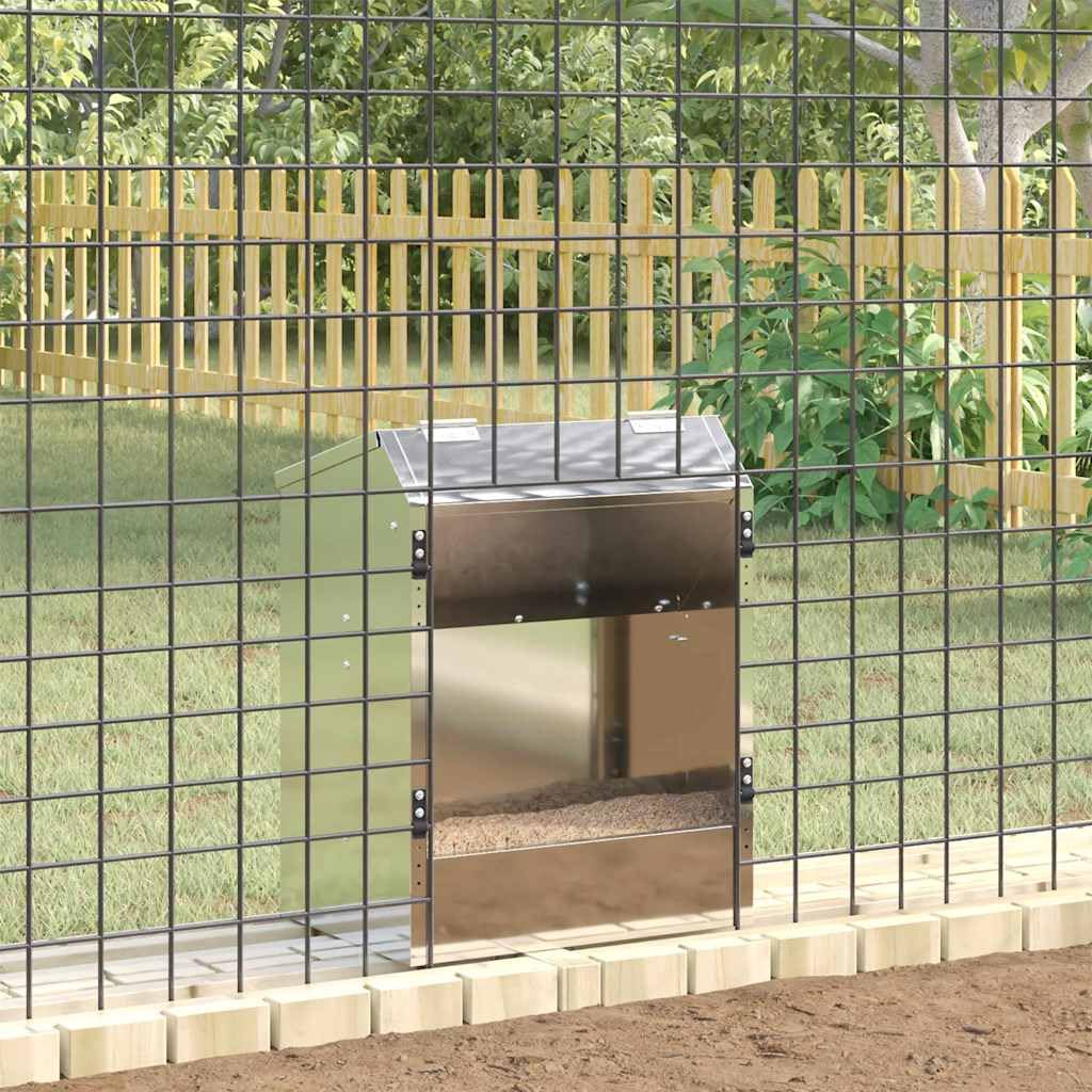 Karmnik dla królików, srebrny, stal ocynkowana, 33,5 x 25,5 x 45,5 cm, odporny na warunki atmosferyczne, automatyczny karmnik do użytku wewnątrz i na zewnątrz, z klipsami i otworami na dnie
