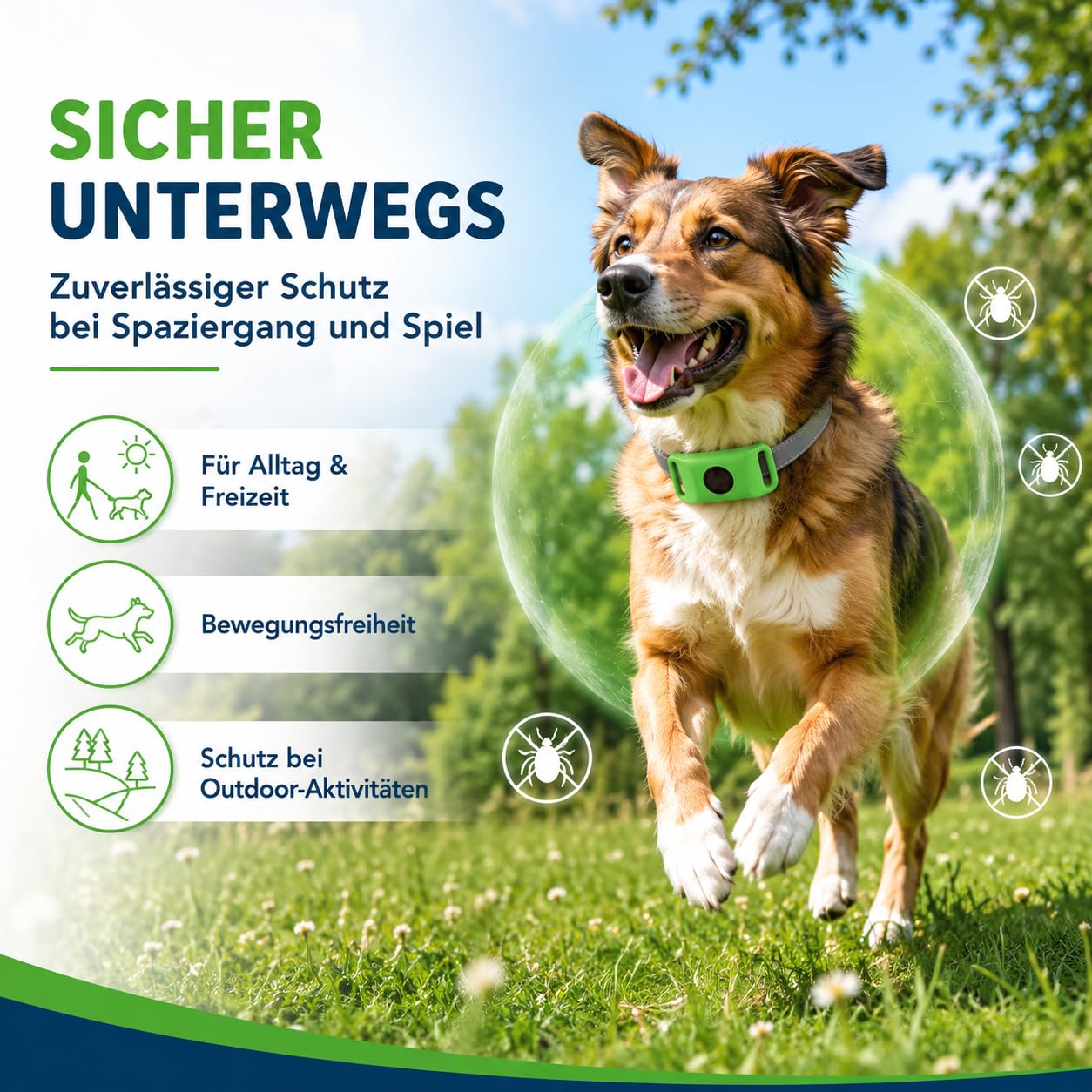 12 Monate Floh und Zeckenfrei Hundehalsband Anhänger mit Langsamer Duftabgabe Leichtem Design und Verstellbarem Band für Spaziergänge und Garten (Grün,1PCS)
