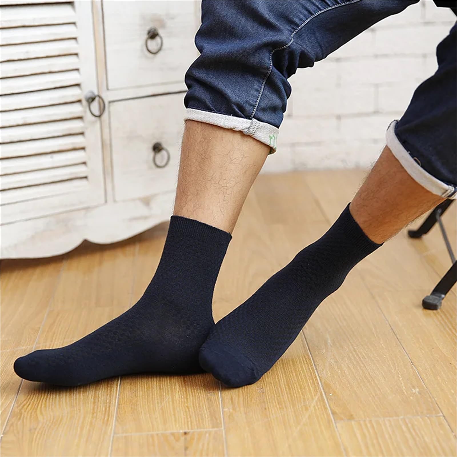 Chaussette De Contention Homme Lot de 10 paires de chaussettes en fibre de bambou for homme, chaussettes de compression respirantes, longues, décontractées, for le travail, grandes tailles 38-45(10 bl