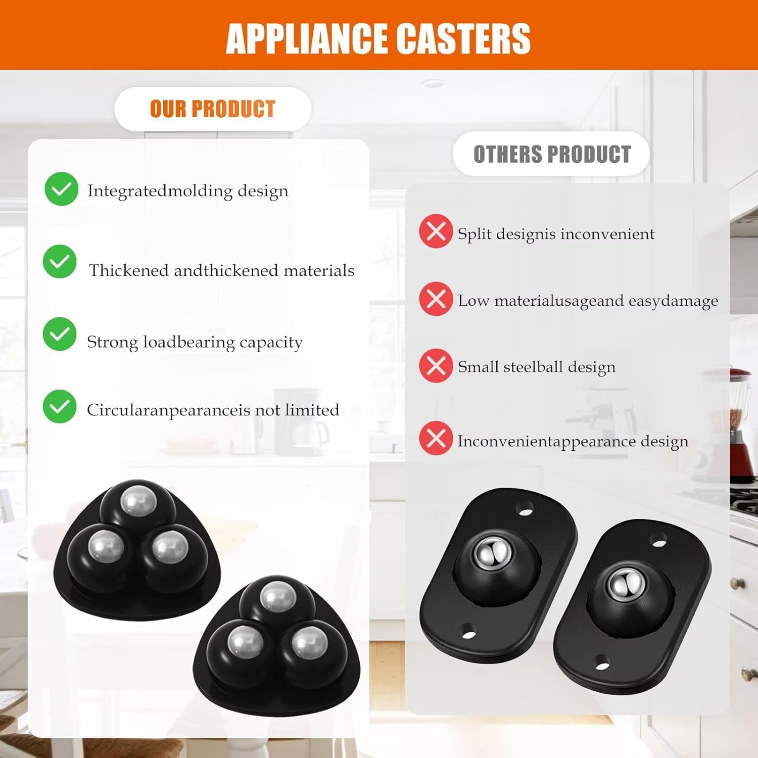 New 8pcs Appliance Casters - Furniture Sliders & Appliance Rollers for Kitchen, Coffee Machine, Blender, Oven - Easily Solve Countertop Sliding