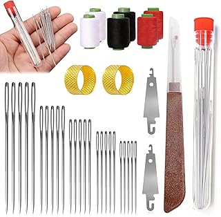 Premium 37-Piece Hand Sewing Kit: Big Eye Needles, Ripper, Threaders, Threads & Thimbles