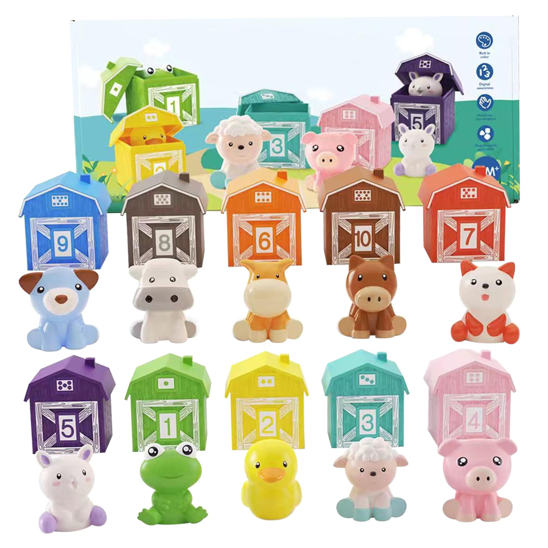 Juguetes de Animales de Granja para bebés, 20 Unidades/Juego, Dibujos Animados numerados, Vibrantes, Juguetes de Aprendizaje para niños pequeños, Lindo Desarrollo, cumpleaños de Granja para Padre.