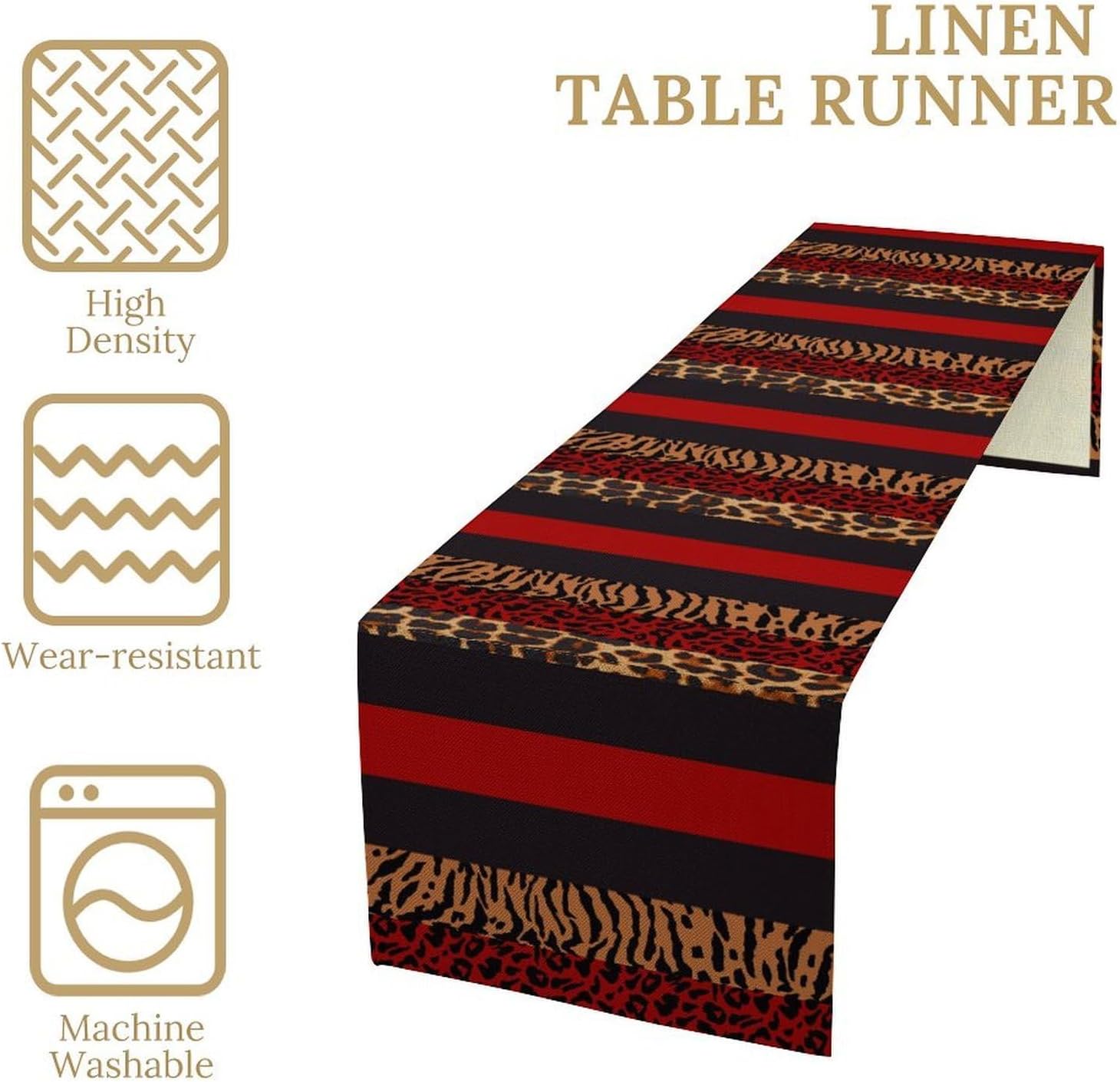 Fur Print Table Runner Colorful Brown Red Black Giraffe Zebra Striped Geometric Table Cover for Woman Dinning Party Living Room Kitchen, 13x120 Inch