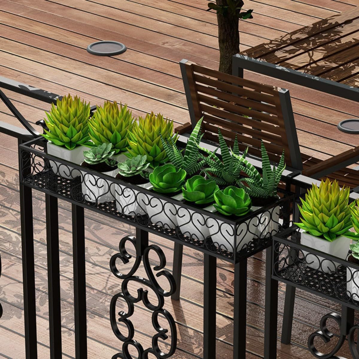 Wisząca metalowa donica na balkon, do użytku na zewnątrz, żelazna doniczka z motywem, doniczka na kwiaty cielęce do ogrodu, werandy, ogrodzenia, tarasu (50 x 20 x 12 cm)