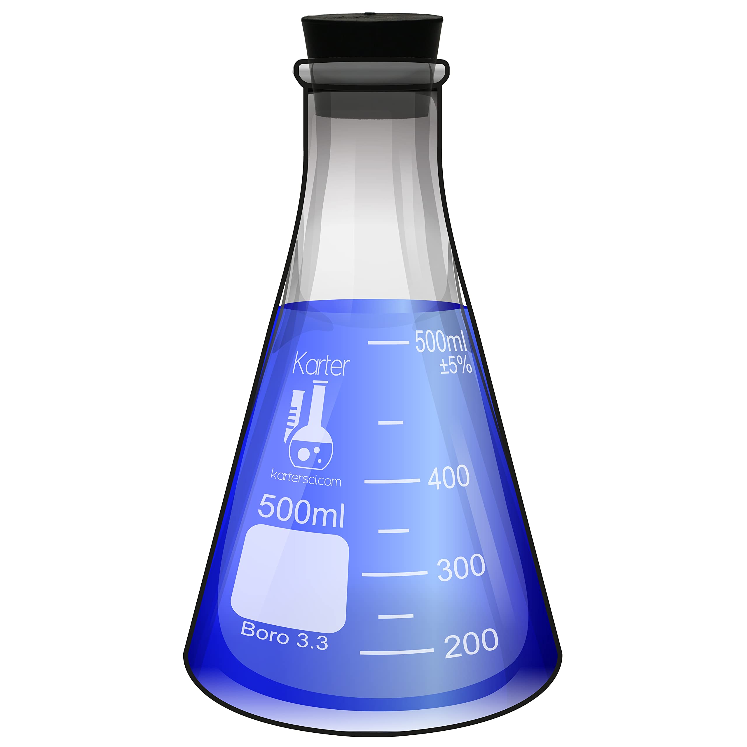 500ml Narrow Mouth Erlenmeyer Flask with Rubber Stopper, 3.3