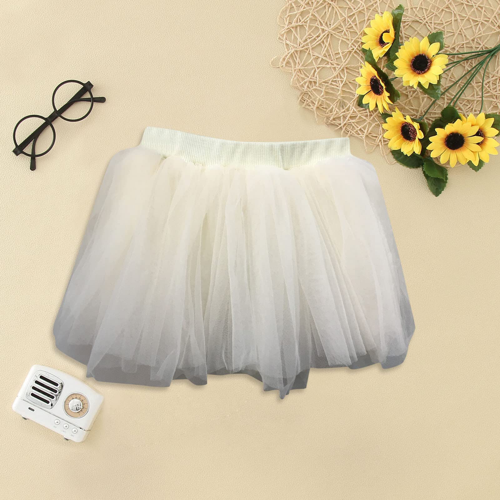 Girls Layered Tutu Tulle Skirt Baby Toddler Girls Elastic Waist Tutu Skirts Princess Skirt Carnival (Beige, 6-12 Months)