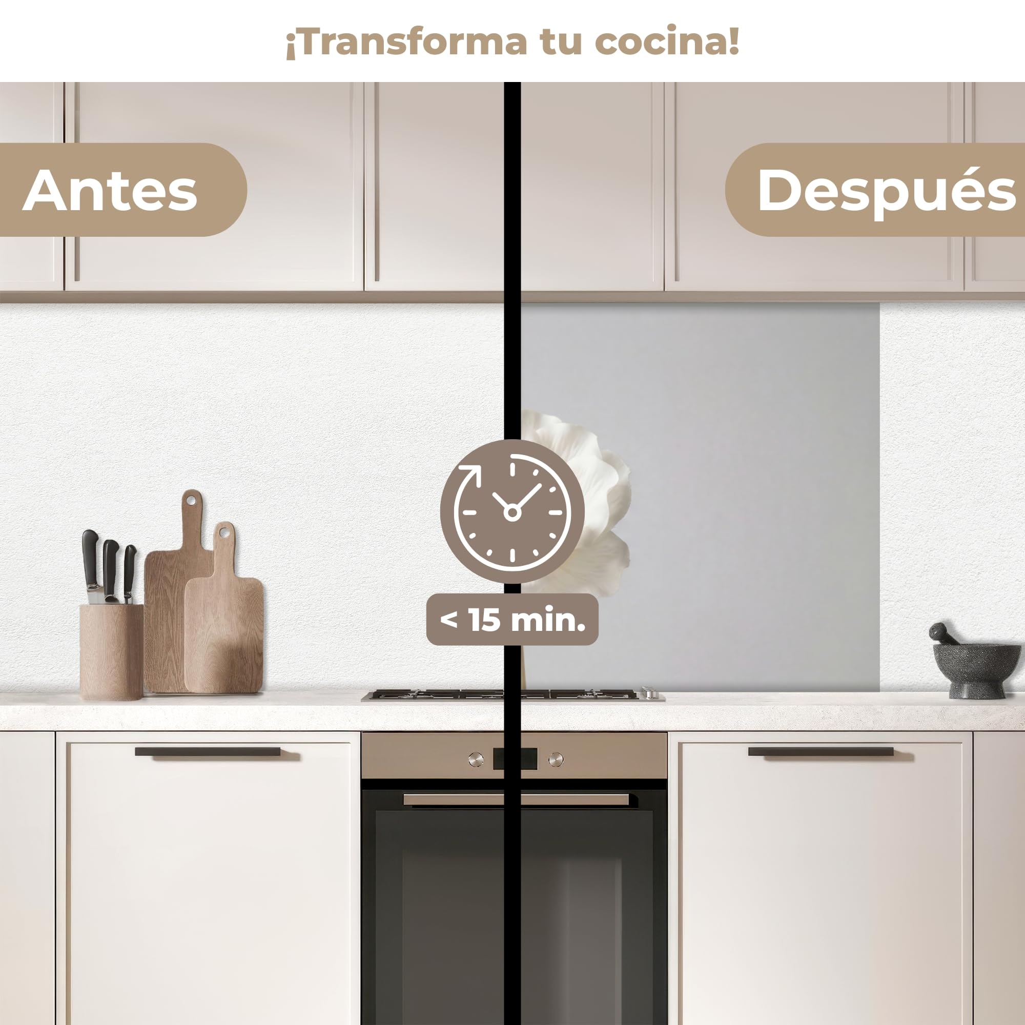 KitchenYeah© Antisalpicaduras Cocina 80x150 cm Adhesivo Salpicadero Protector Pared Salpicaduras Revestimiento Flor - Minimalista -Blanco