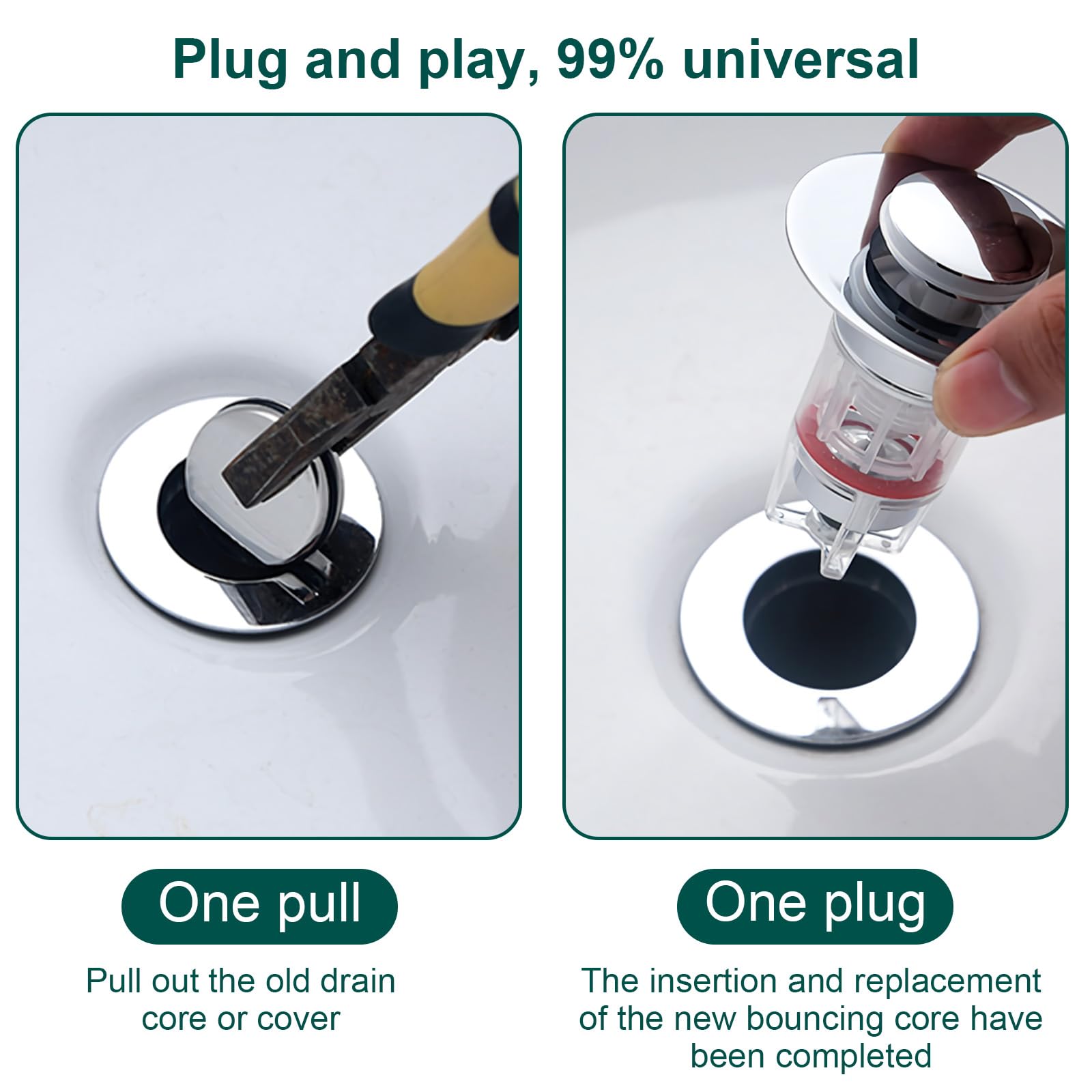 Repuesto de filtro de drenaje de bañera, diseño universal de acero inoxidable antiobstrucción con recogedor de pelo, botón pulsador sin obstrucciones, actualización 3 en 1