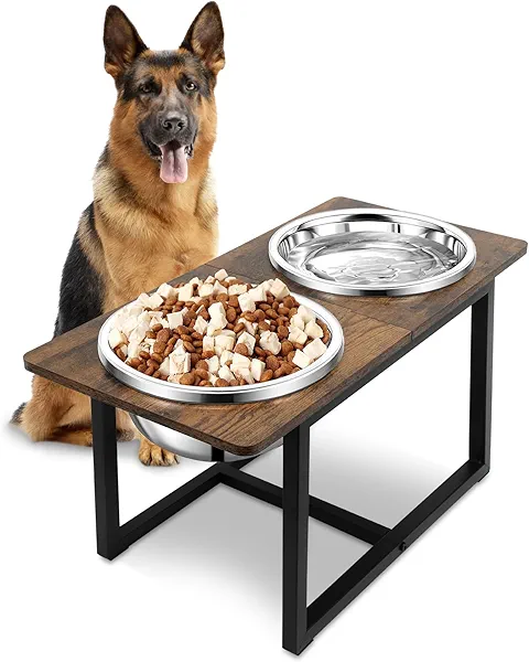 Raised Dog Bowl Stand, Elevated Dog Bowls with Two X-Large Stainless Steel Bowls for Large Dogs, 3.5L Capacity, Vintage Color