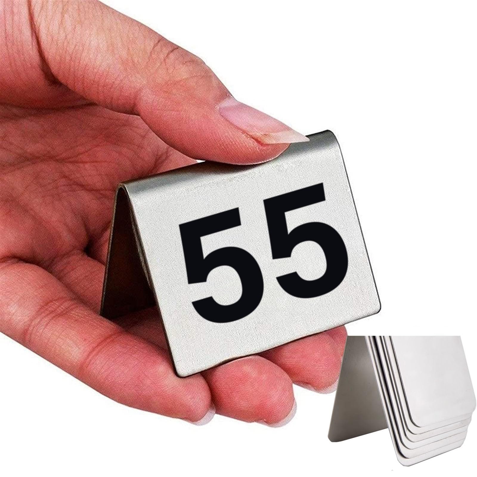 Números de mesa para recepción de boda, de doble cara, de acero inoxidable esmerilado, soportes para tarjetas digitales, paquete de 20, marcos numerados tipo carpa para restaurante, baby shower, banq