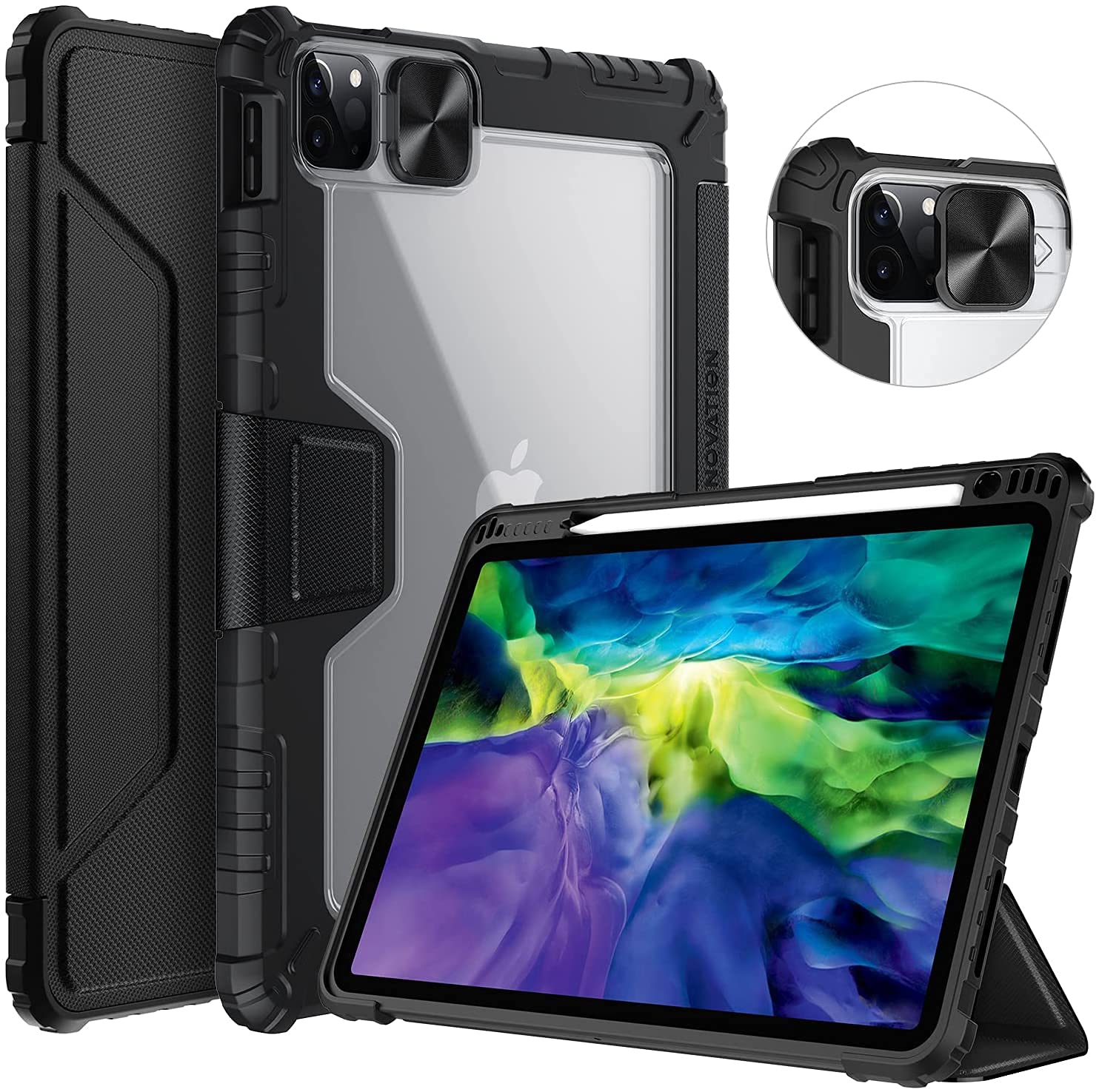 E-Sell Enterprise, Nillkin Bumper Leather Case Pro for Apple iPad Pro 12.9" Inch (2022/2021/2020) Slider Camera Protection Camshield, Stand Smart Wake & Sleep Pencil Holder (Black) (B09FQ95BRH) Amazon Price History, Amazon Price Tracker