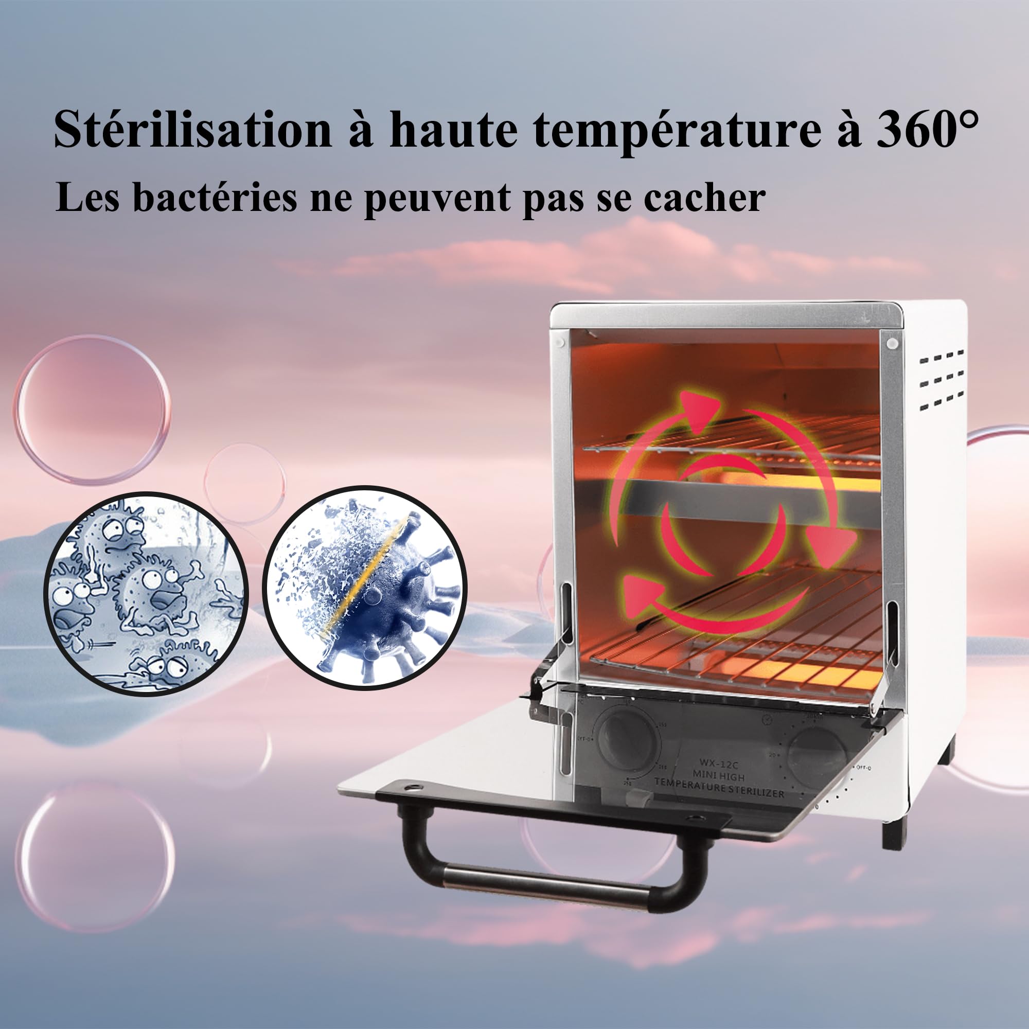 Stérilisateur à air chaud de 12 litres, double stérilisateur à chaleur sèche, autoclave à infrarouge de 250 degrés avec contrôle de la minuterie, pour les salons dentaires et les ongleries