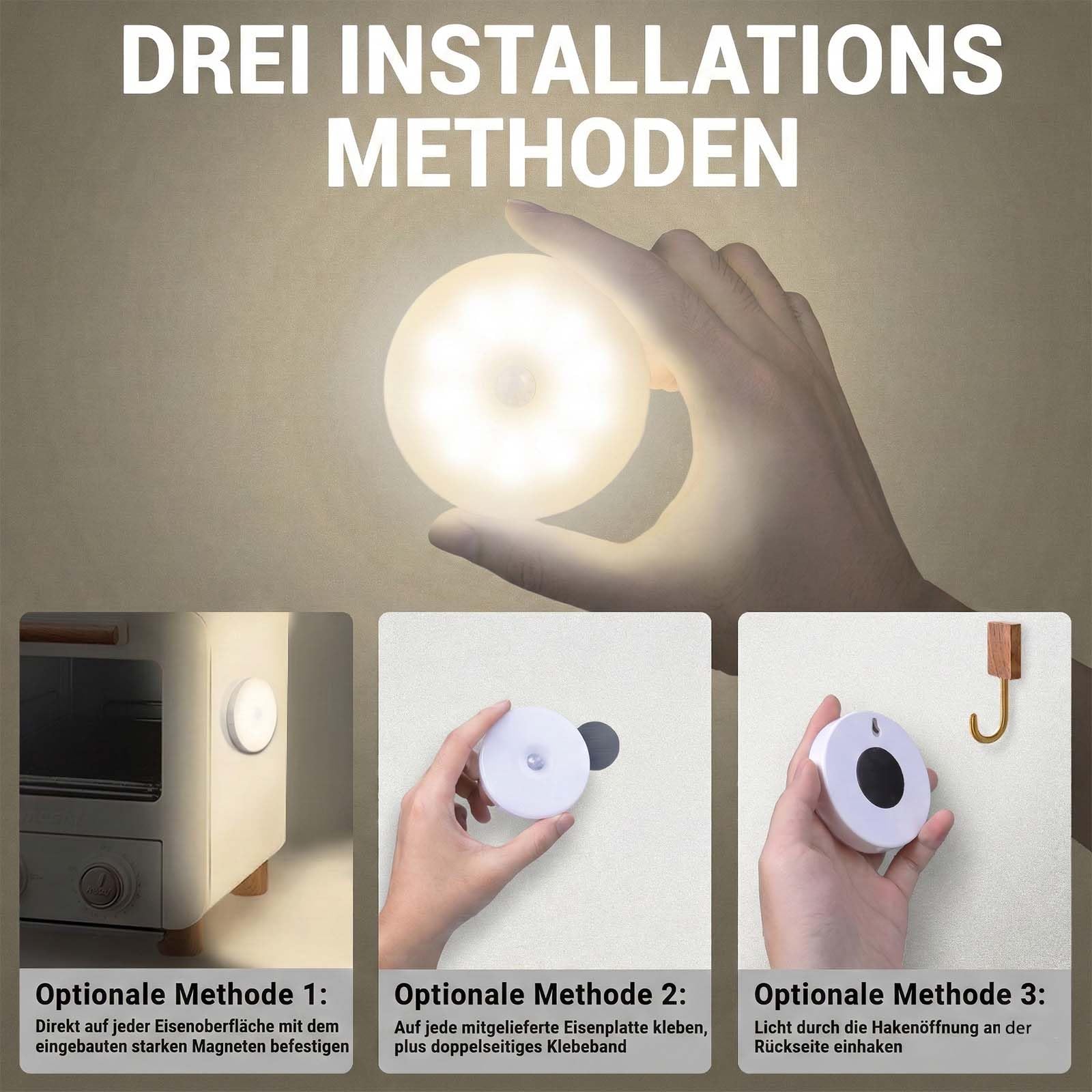 innolife 6 Stück Nachtlicht mit Bewegungsmelder Innen, 10 LED Dimmbar Treppenbeleuchtung mit 3 Modi (Auto/ON/OFF), 6000K USB Aufladbar Akku betrieben Bewegungsmelder Licht für Tre, Kinderzimmer, Flur