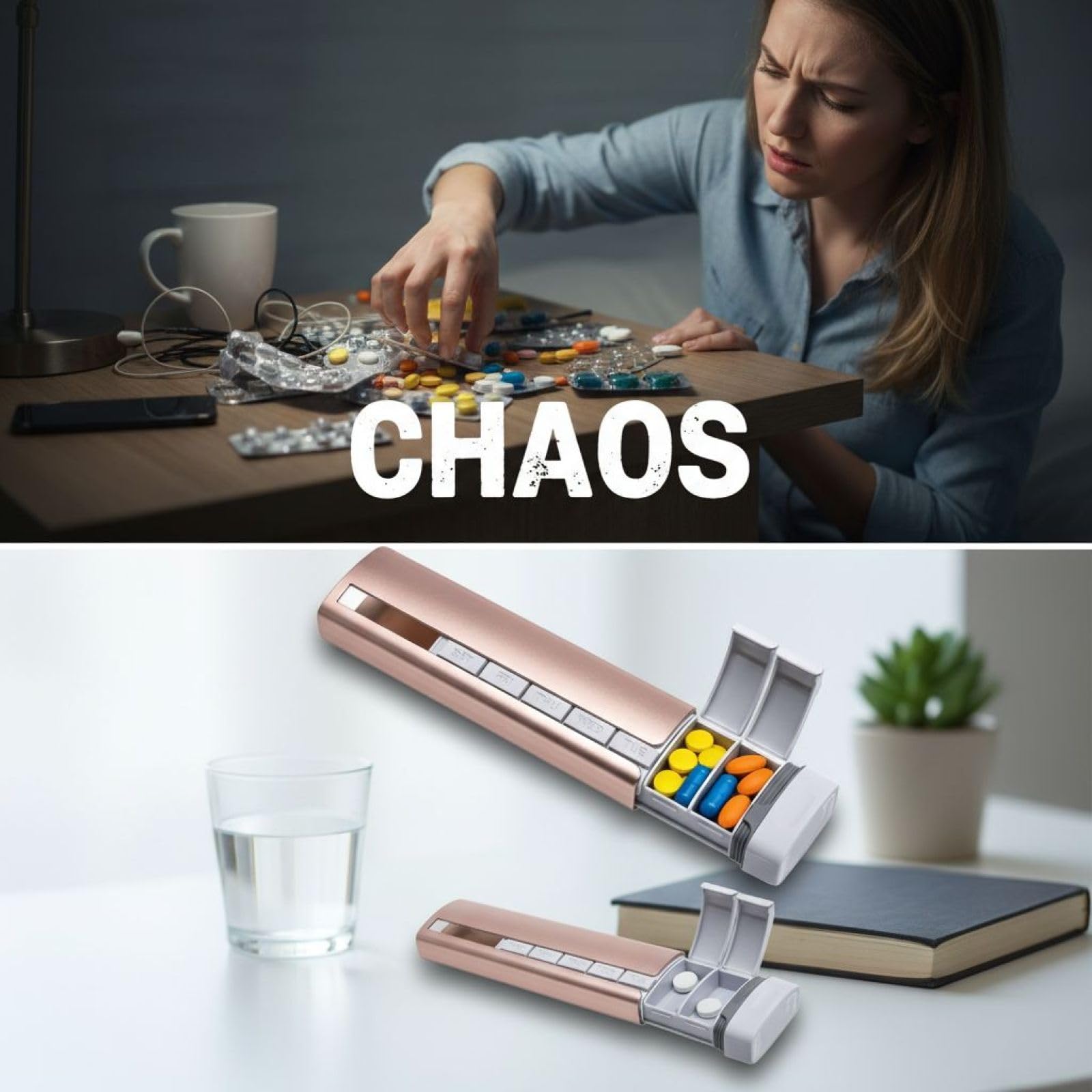 7-Tage-Tablettenorganizer, tragbarer Metall-Tablettenbehälter, Aufbewahrung für Vitamine mit 7 Fächern, Aluminiumlegierung, leicht zu öffnen, Reisebox, Rosa