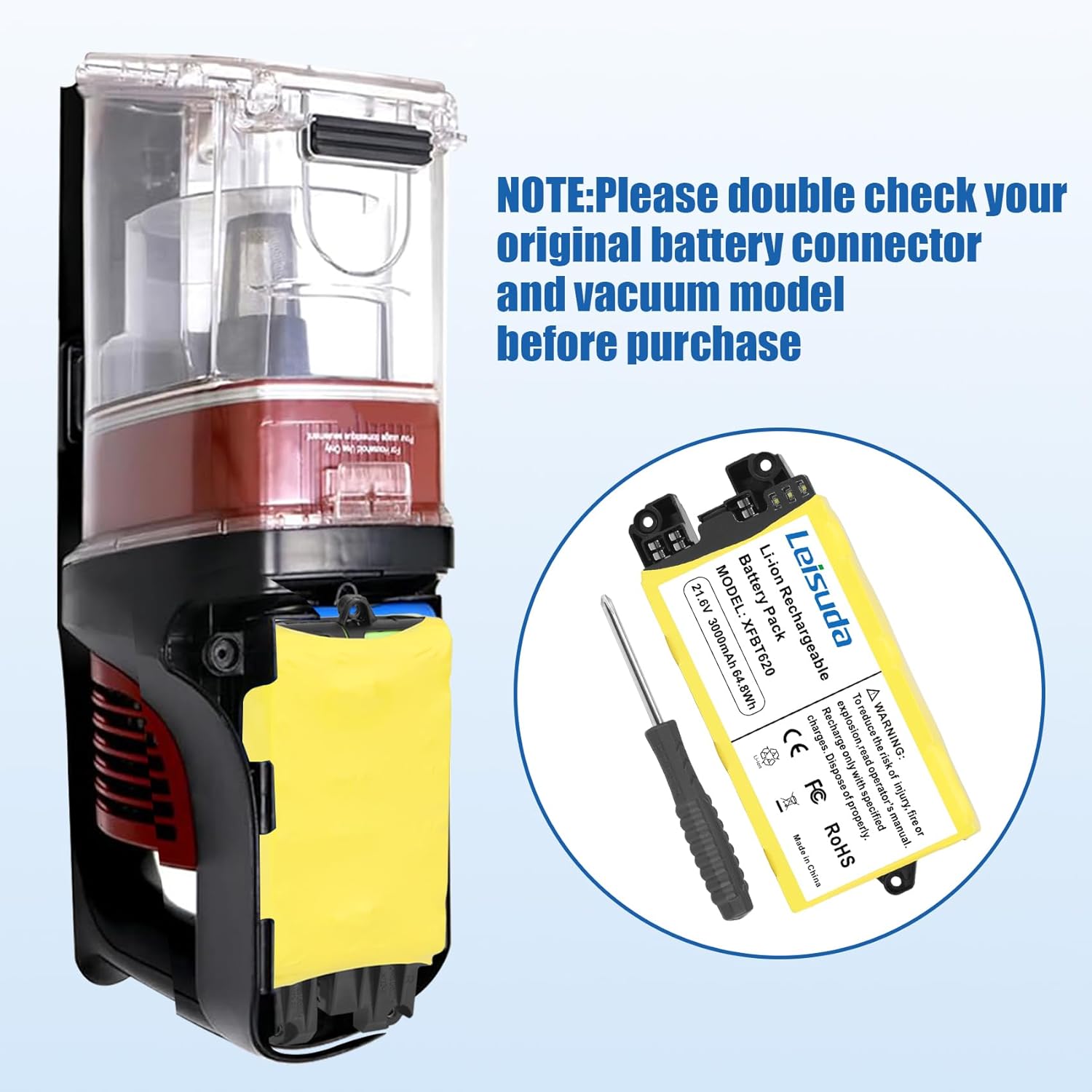 21.6V XFBT620 Battery Compatible for Shark Cordless Vacuum Cleaners IX140 IX141 IX141H IX142 IZ140 IZ140C IZ141C UZ145 Replacement Li-ion Battery, 3.0Ah Capacity