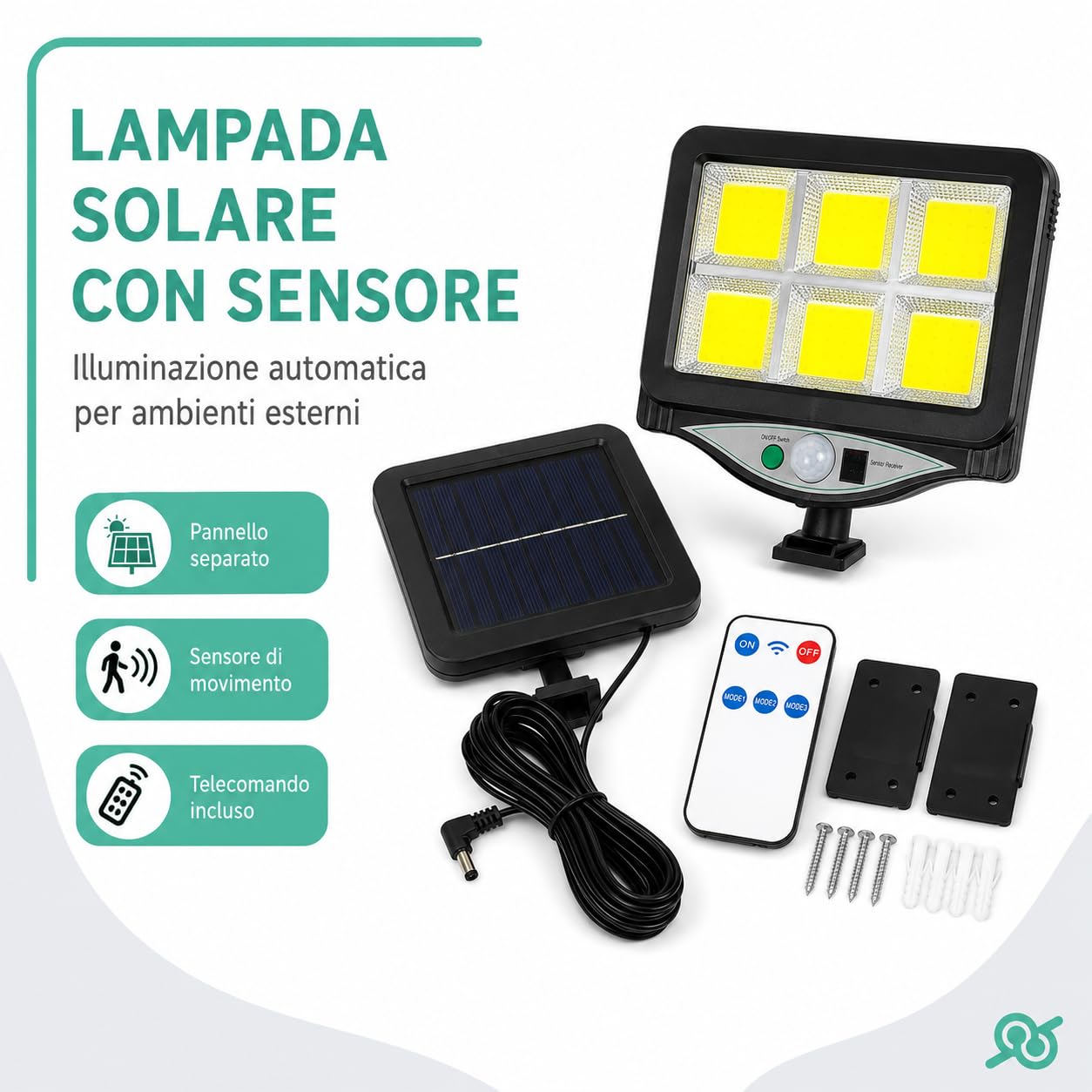 tempo di saldi Set 4 Lampade Solari da Esterno con Sensore di Movimento, Faretti LED con Pannello Solare per Giardino, Garage, Cortile e Ingresso