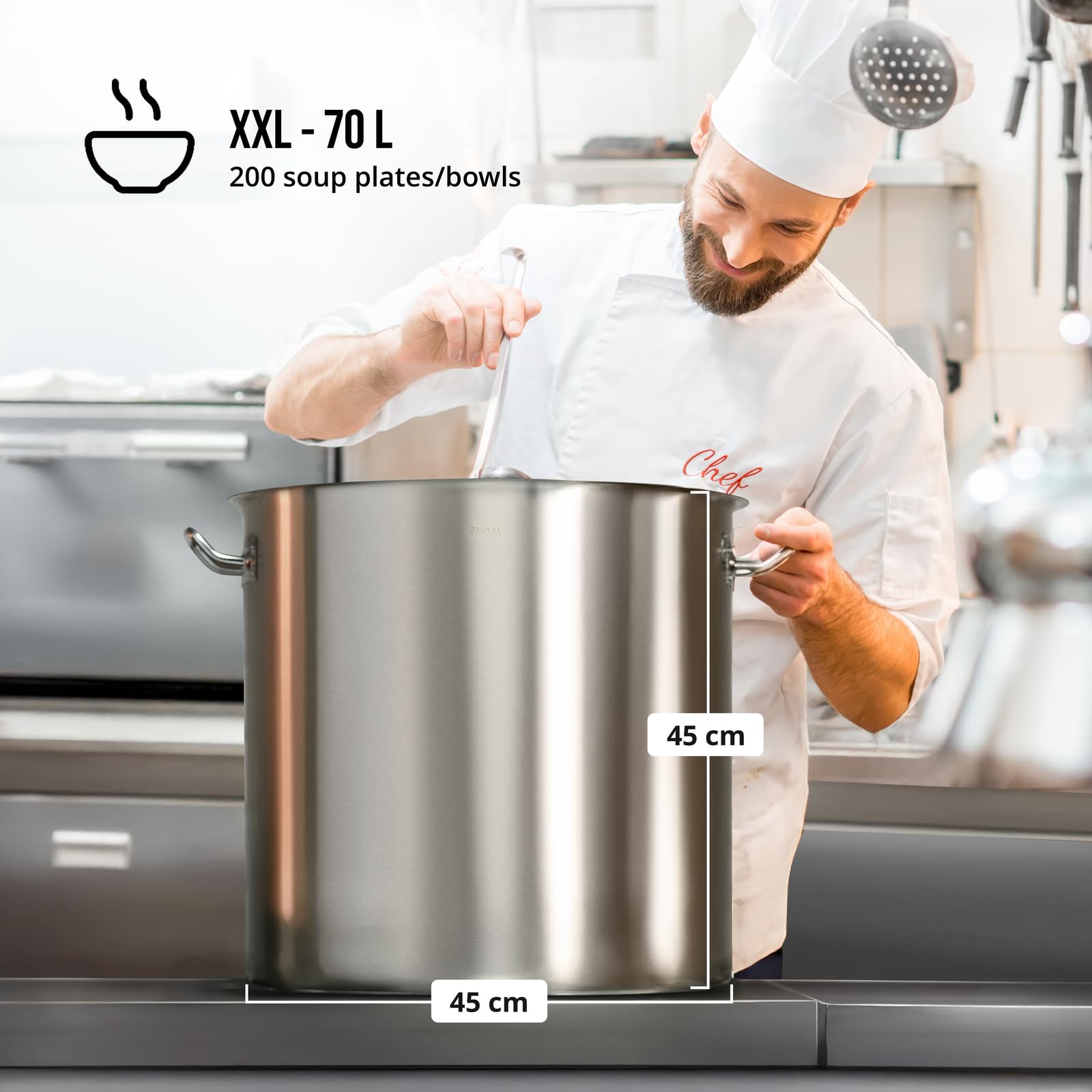 Royal Catering Kochtopf Induktion 70 L Ø 45 cm mit Deckel Edelstahl-Topf Induktionsherd-Topf Induktionskochtopf Edelstahltopf