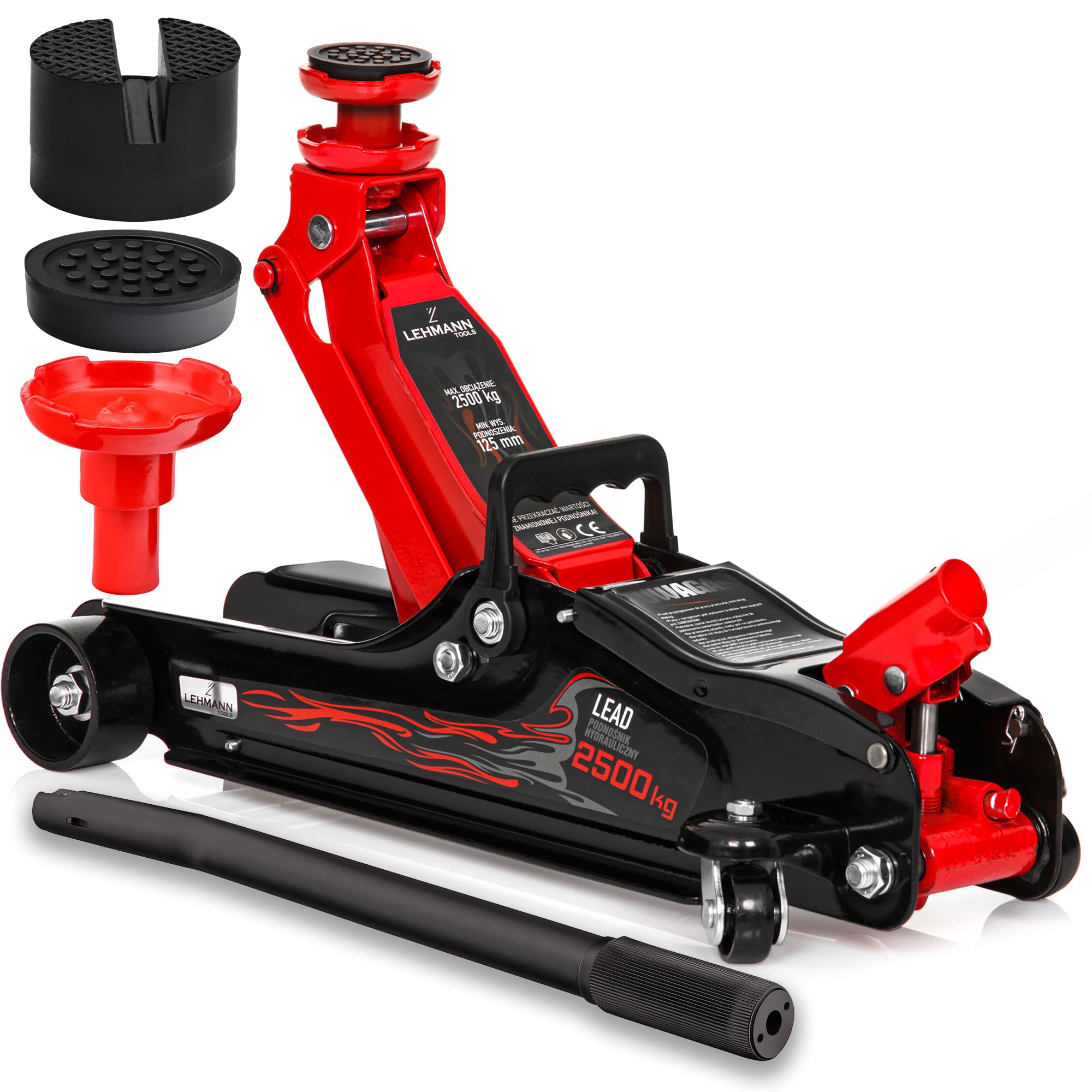 LEHMANN Cric Hydraulique 2,5 T Lead, Hauteur de Levage 85-360 mm, Roues à 360°, 2 Patins en Caoutchouc, Cric pour Voiture surbaissées, idéal pour Entretien, Réparation, Pneus