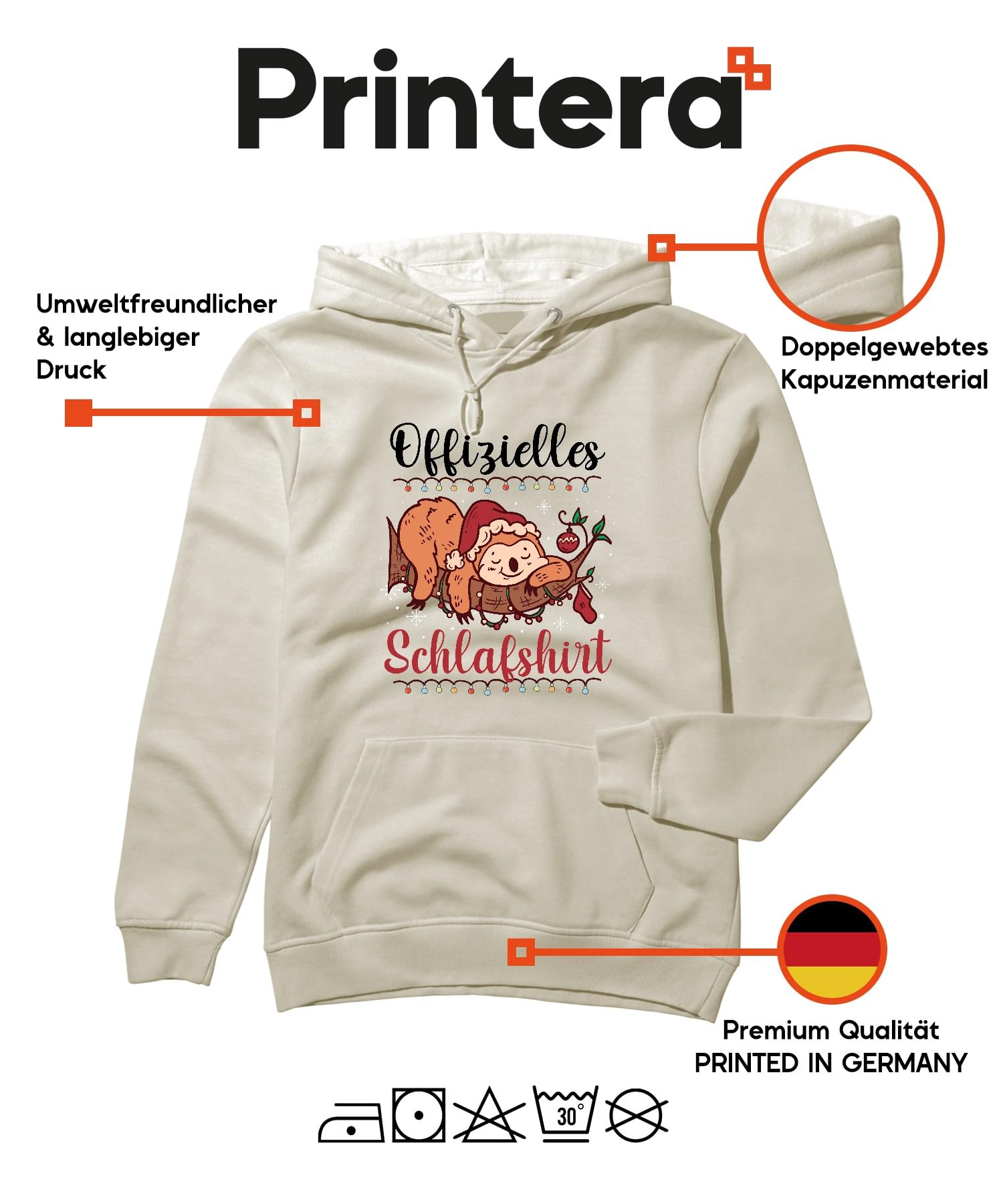 Maglietta da notte ufficiale Faultier Christmas Unisex con cappuccio