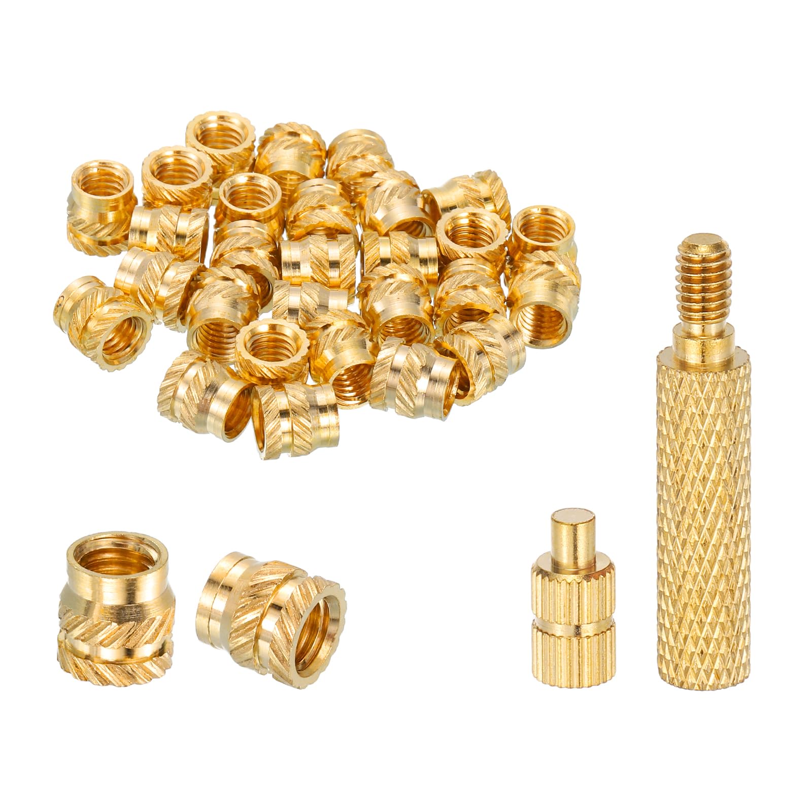 sourcing map 30 Pcs Threaded Inserts with Soldering Iron Tip Press Tool, M4 x 7mm H x 6mm OD Brass Metric Knurled Nuts Heat Set Inserts Embedment Nut for 3D Printing Plastic Parts โ image 1
