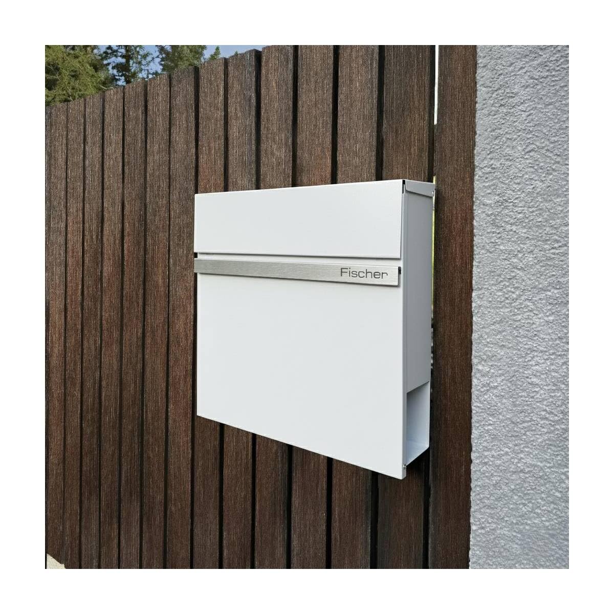 Metzler Cassetta delle lettere con scomparto per giornali, colore bianco – Personalizzabile con acciaio inox V2A targhetta con nome – verniciatura a polvere in RAL 9016 bianco traffico – Cassetta