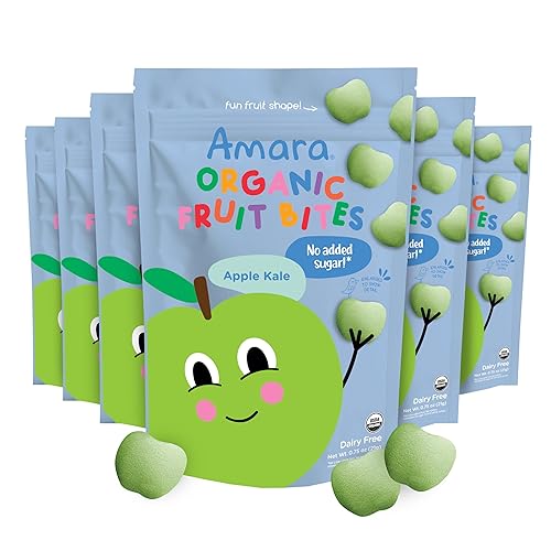Amara Bocaditos de frutas orgánicas de col rizada de manzana, sin colorestintes artificiales, azúcar añadida, aperitivos de frutas sin lácteos,
