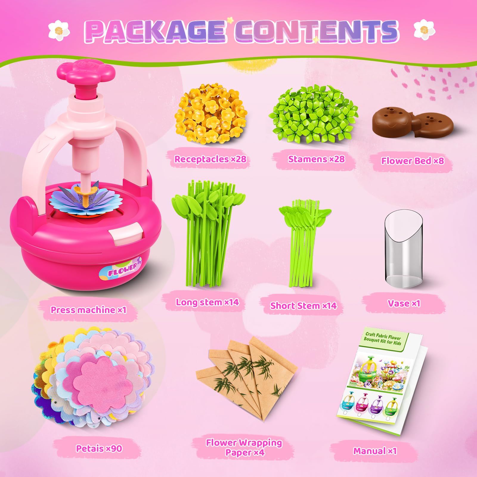 Plunack Activité Manuelle Fille 3 4 5 6 7 8 9 Ans, Kit Création Bouquet de Fleurs DIY, Jouet Fleurs Enfant, Bricolage Créatif et Cadeau Anniversaire Filles