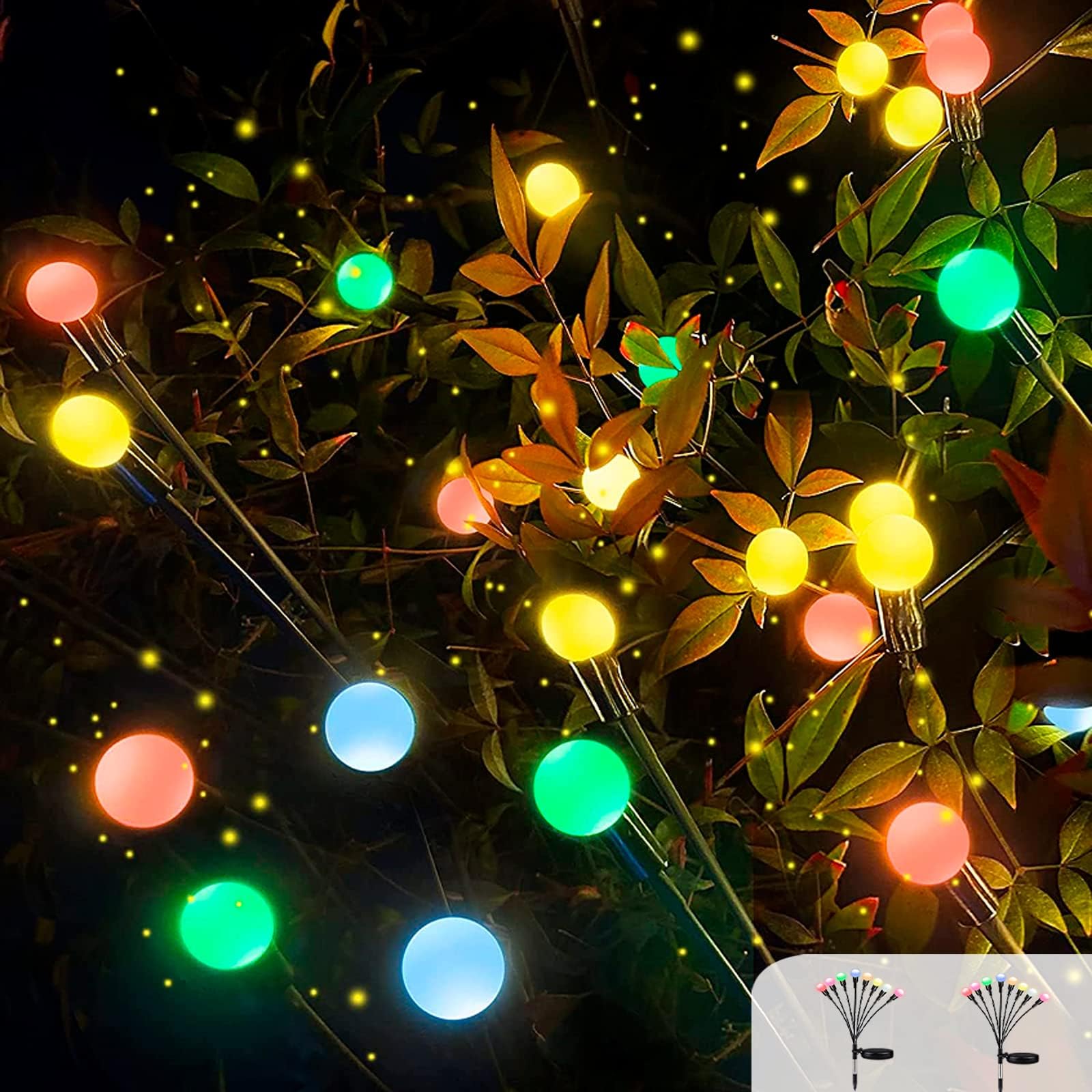 10 LED Solar Garden Lights, 2 Pack Solar Firefly Lights, New Upgraded Garden Lights Solar Waterproof Lights, Solar Firefly Lights, Solar Swing Lights for Garden Path Decoration (Multi Color)