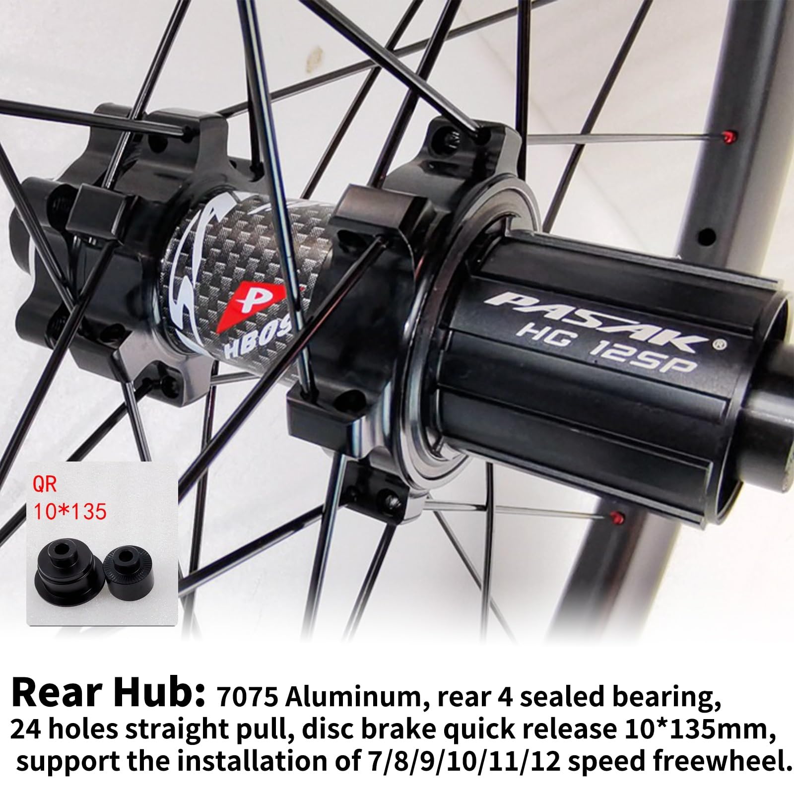 Set di Ruote per Bici da Corsa 700C Cerchi in Fibra di Carbonio Altezza 38/50mm Sgancio Rapido Freno A Disco Mozzo 24H Straight Pull per Cassetta 7-12 velocità(50MM)