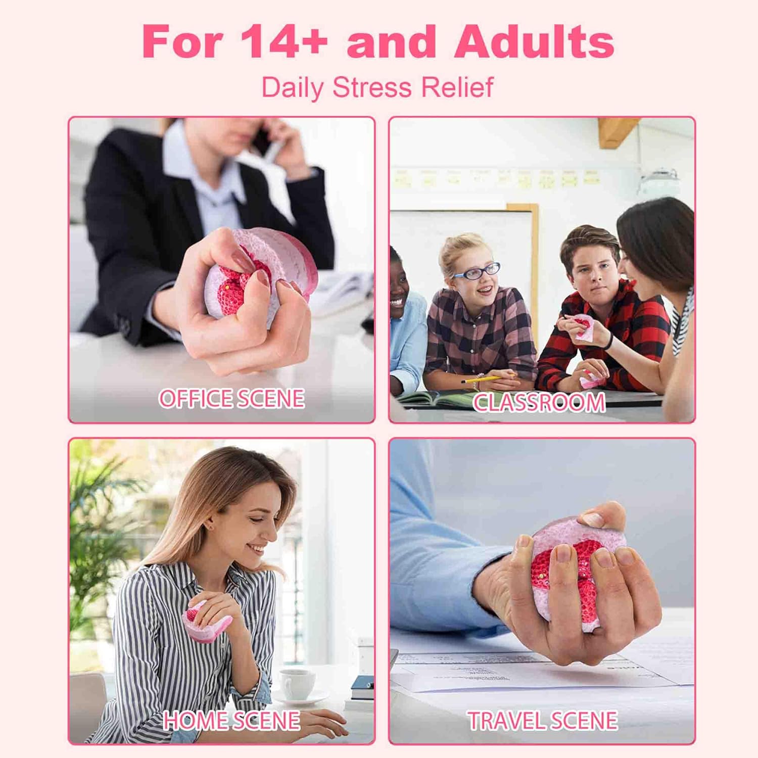 Strawberry Cake Taba Squishy Toy, Kawaii Pink Fidget Slow Rising Squeeze Stress Relief Premium Silicone Handmade with Decorative Strawberries Gift for Adults(Wenqing Strong)